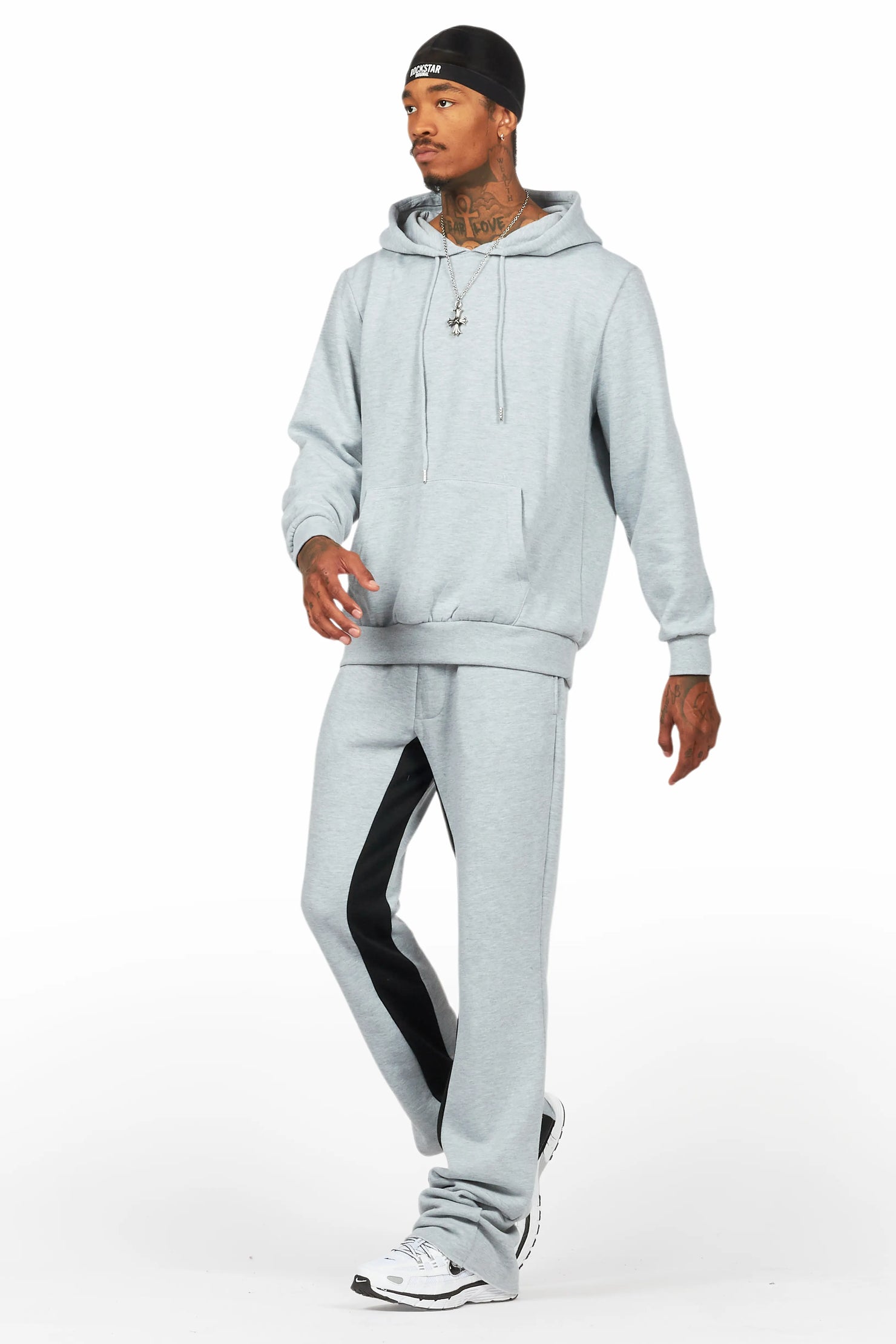 Basic Heather Grey Hoodie/Baggy Track Pant Set