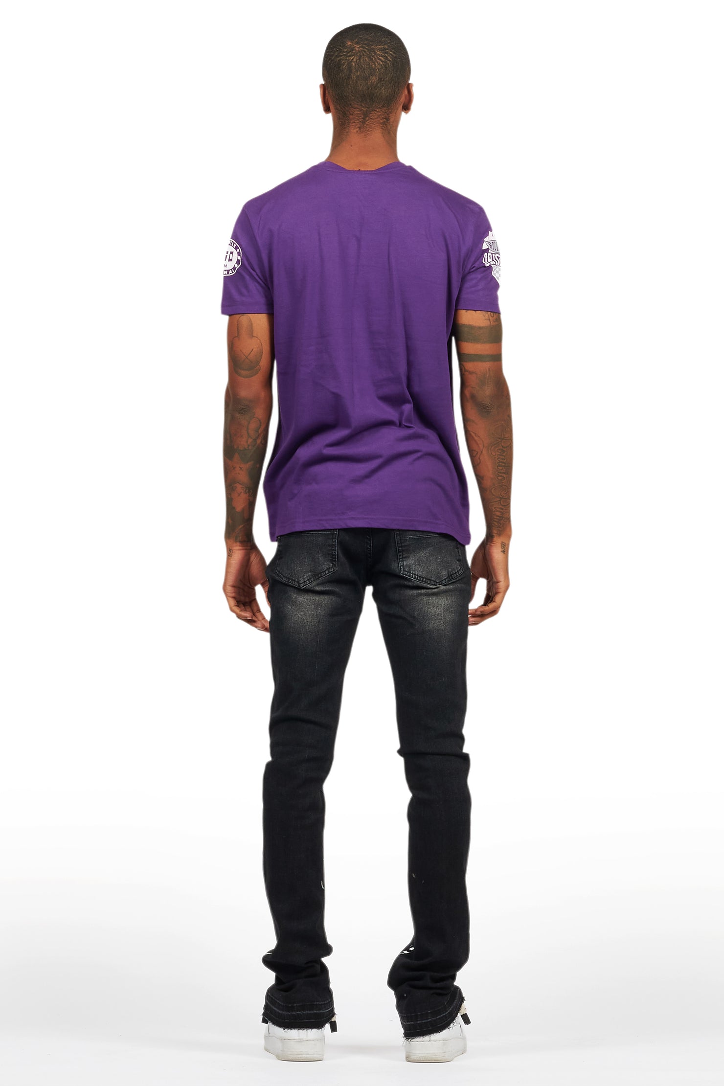 Amos Purple Graphic T-Shirt & Dag Dark Grey Jean Bundle