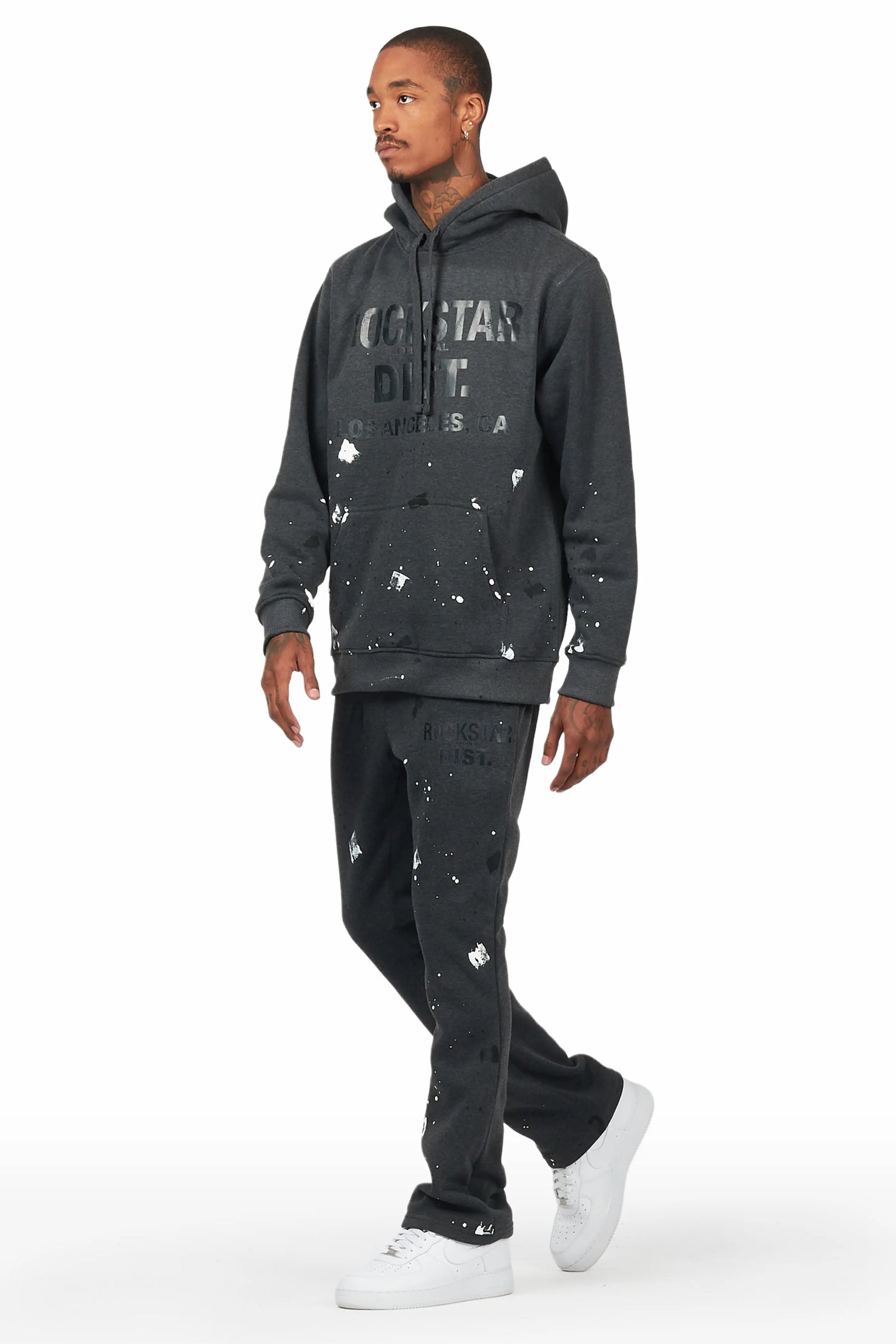 Scottie Charcoal Paint Splatter Hoodie/Stacked Flare Track Set