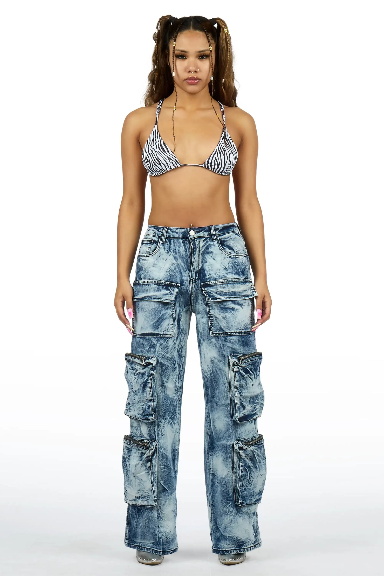 Malaika Blue Cargo Stacked Jean