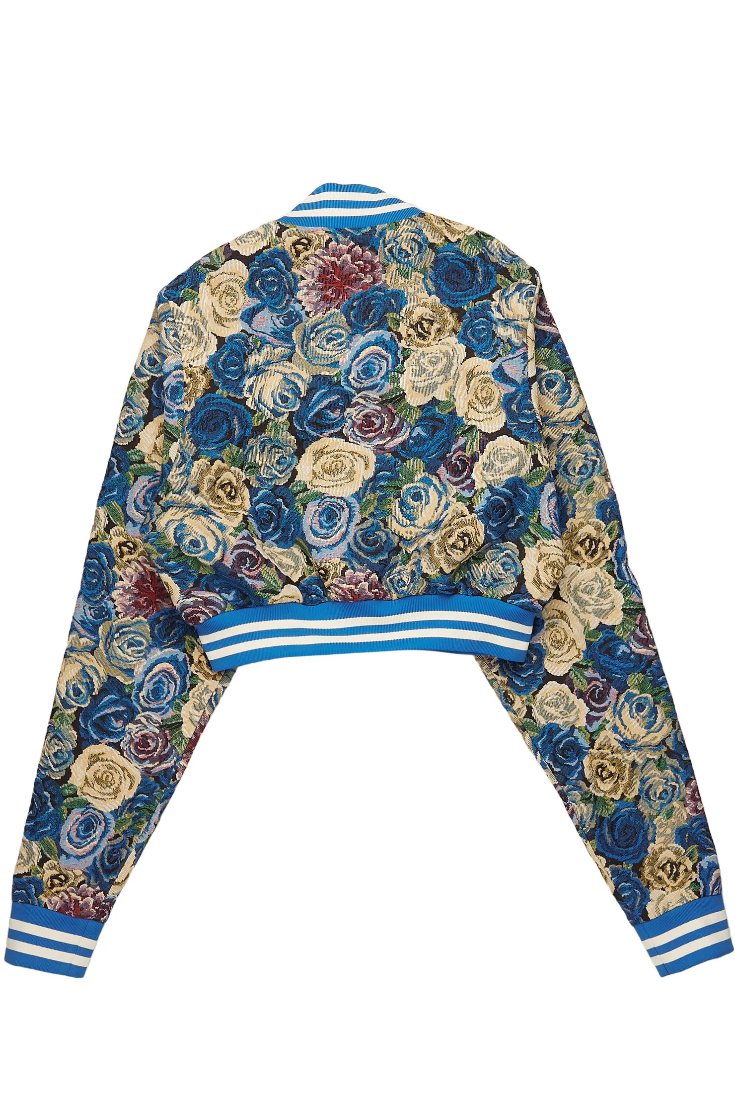Darresha Blue Crop Tapestry Varsity Jacket