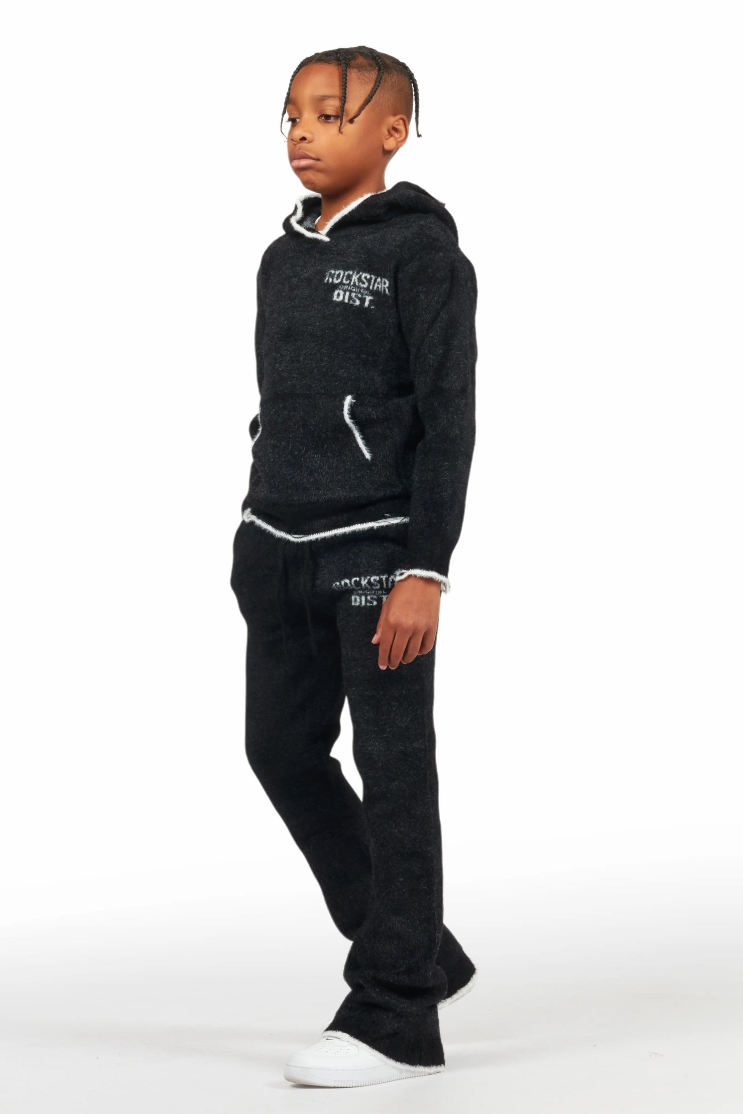 Boys Lake Black Stacked Flare Knit Track Set