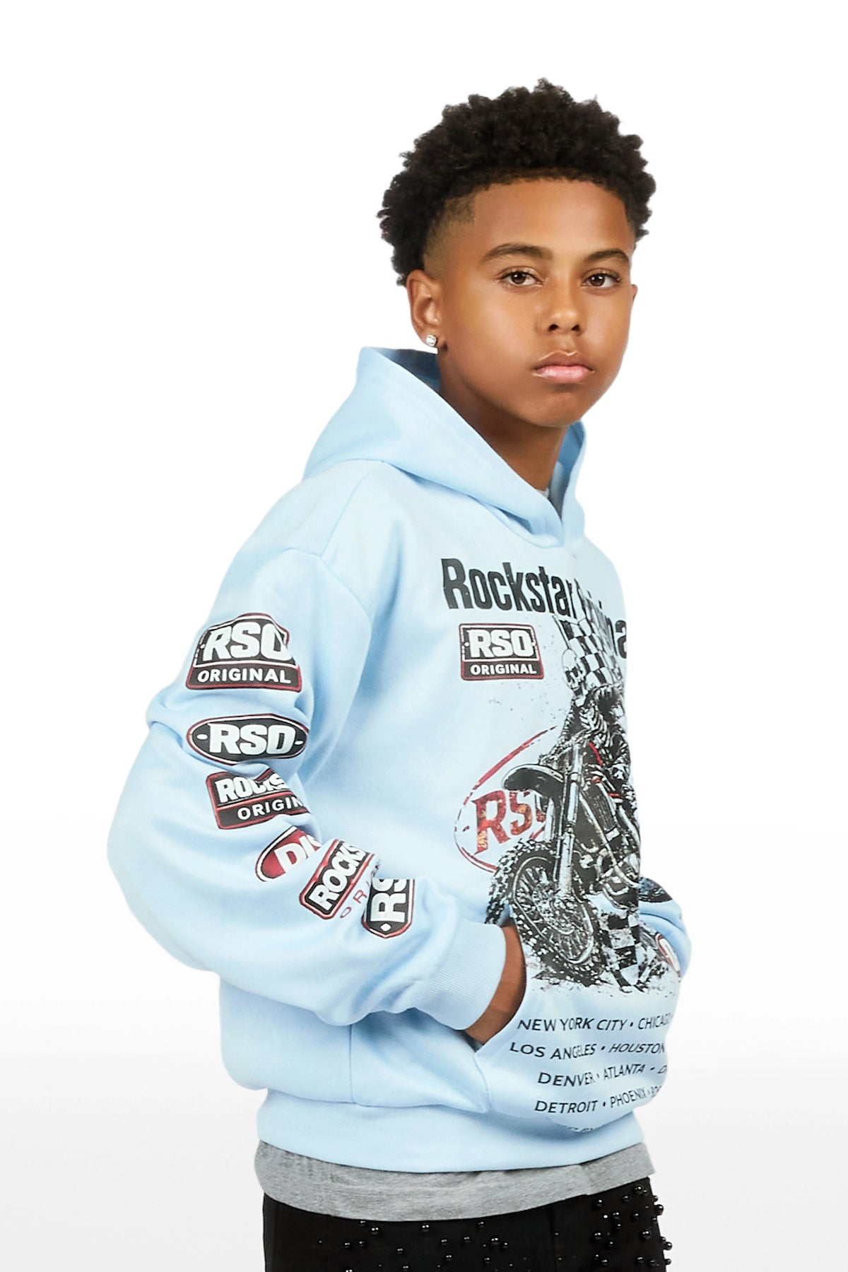 Boys Ryatt Light Blue Graphic Hoodie