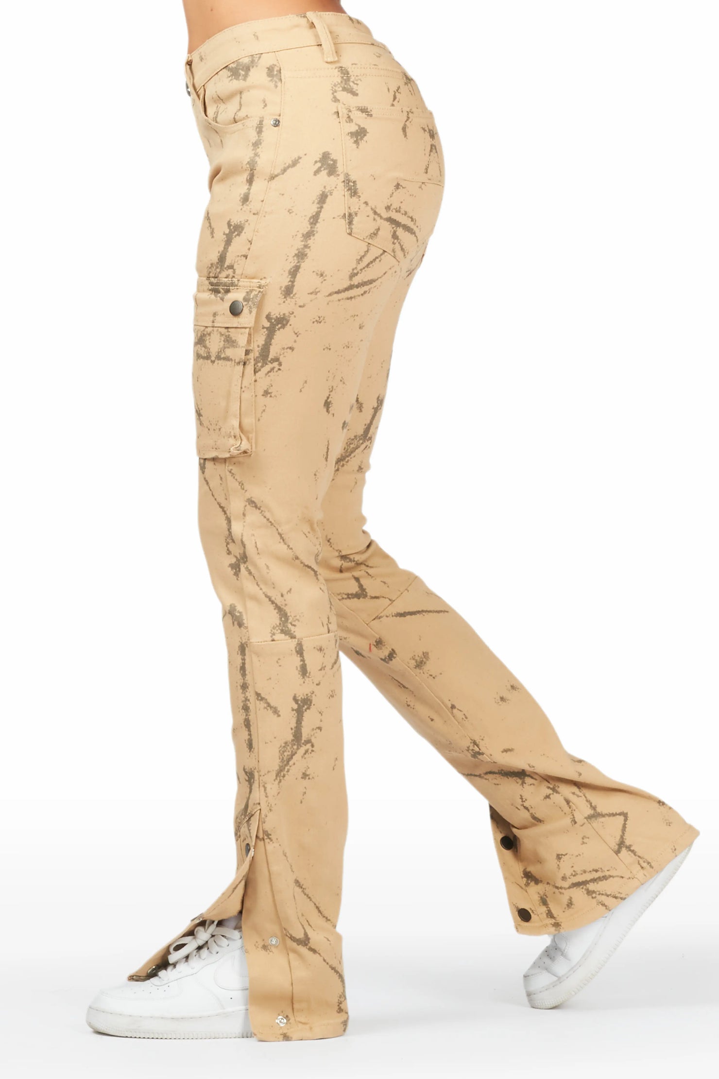 Shikira Tan Marble Stacked Flare Jean