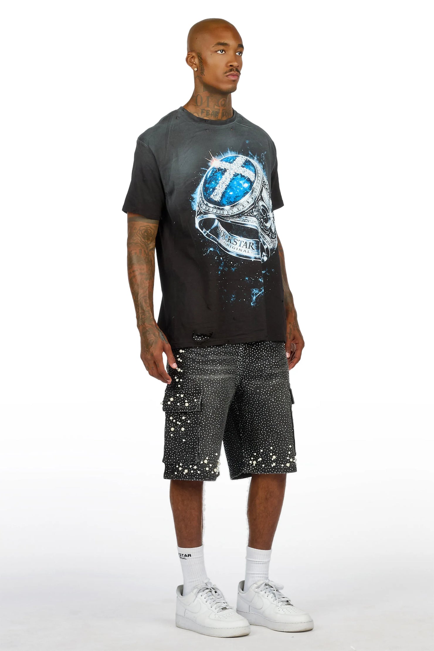 Sevyn Black Rhinestone Denim Short
