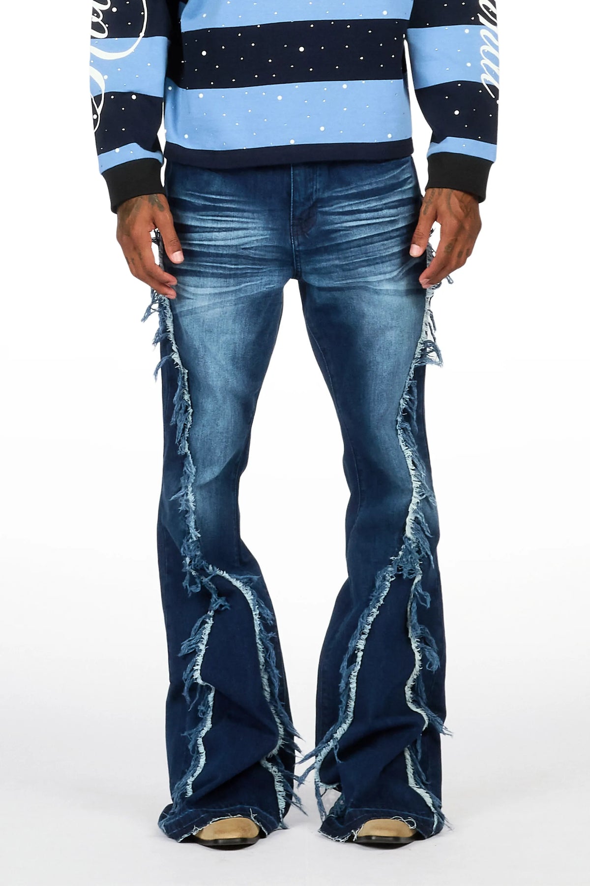 Vane Dark Blue Stacked Super Flare Jean
