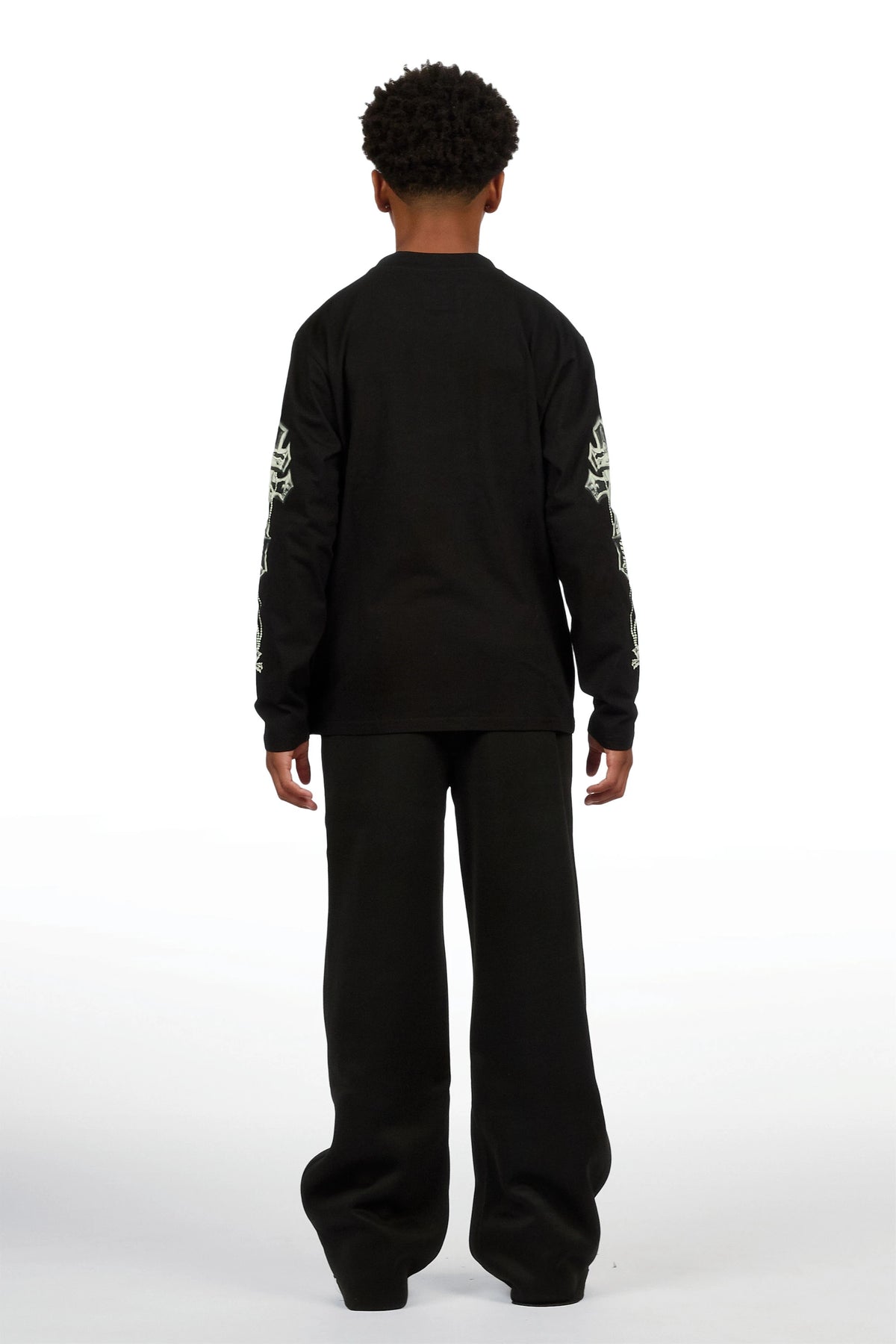 Boys Deiter Black/Black Long Sleeve  Graphic T-Shirt Track Set