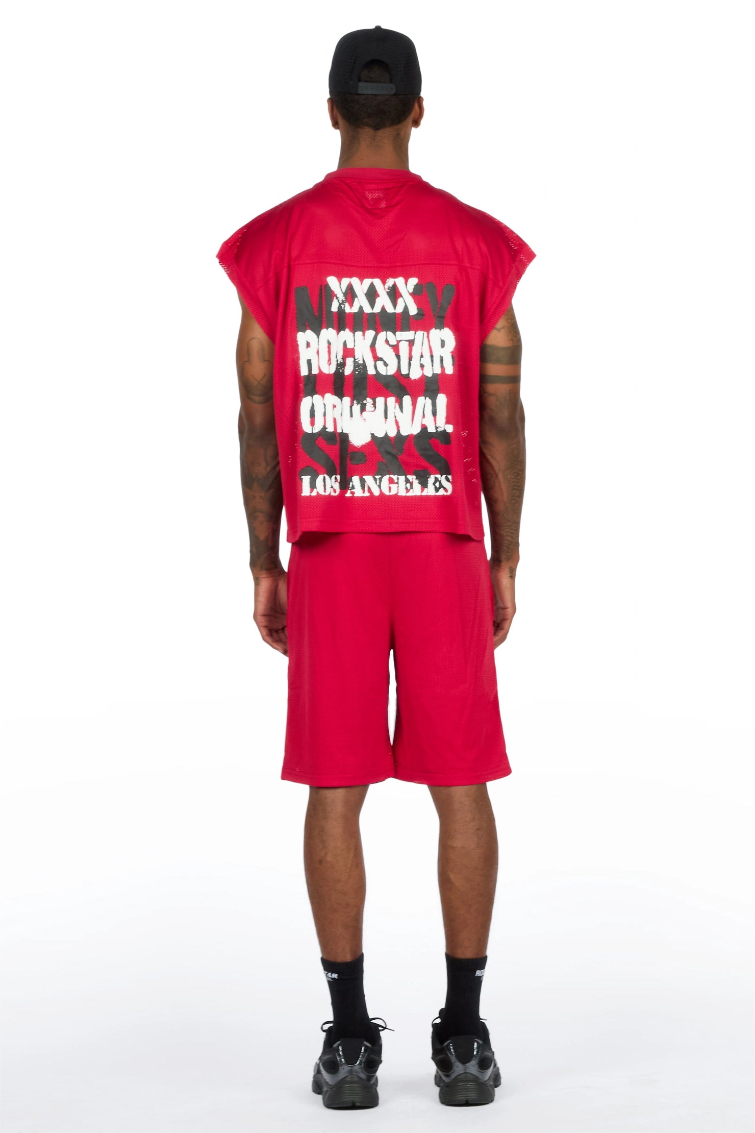 Crown Red Mesh Cut Sleeve Jersey Short Set