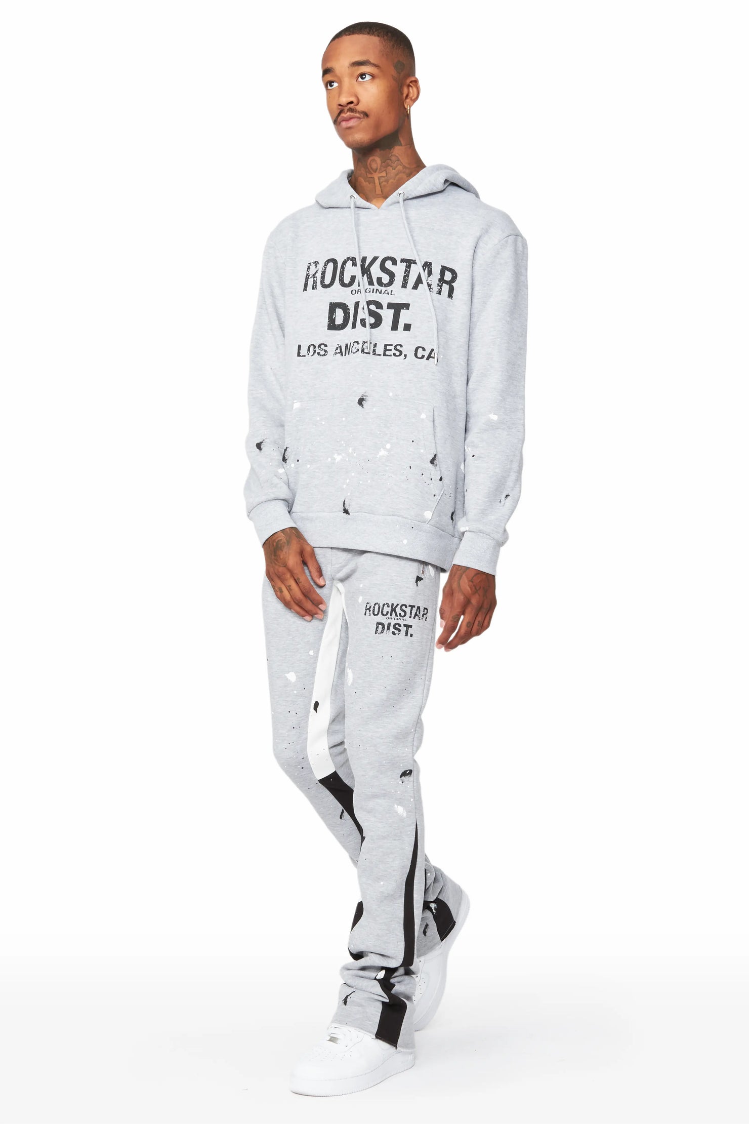 Scottie Heather Grey Paint Splatter Hoodie/Stacked Flare Track Set