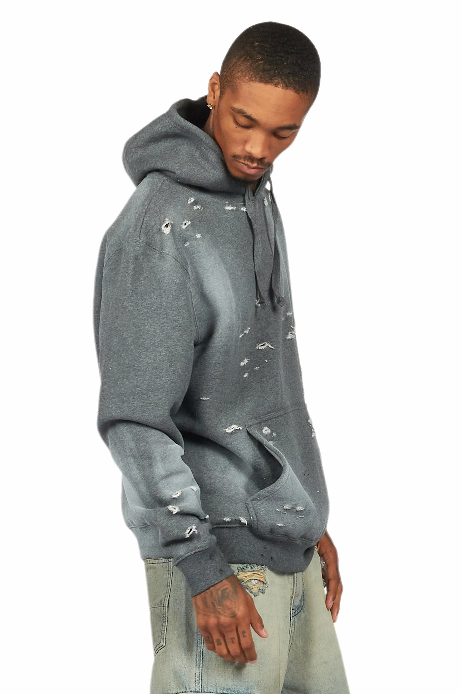 Baki Charcoal Distressed Hoodie