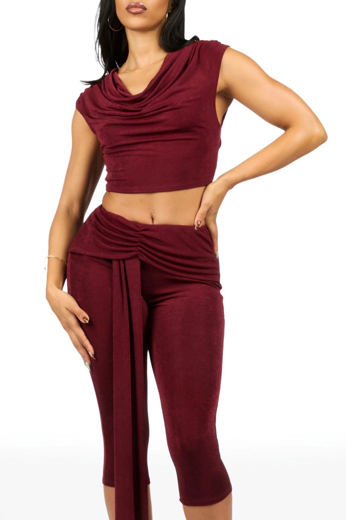 Tie-front V-front Burgundy Capri Set