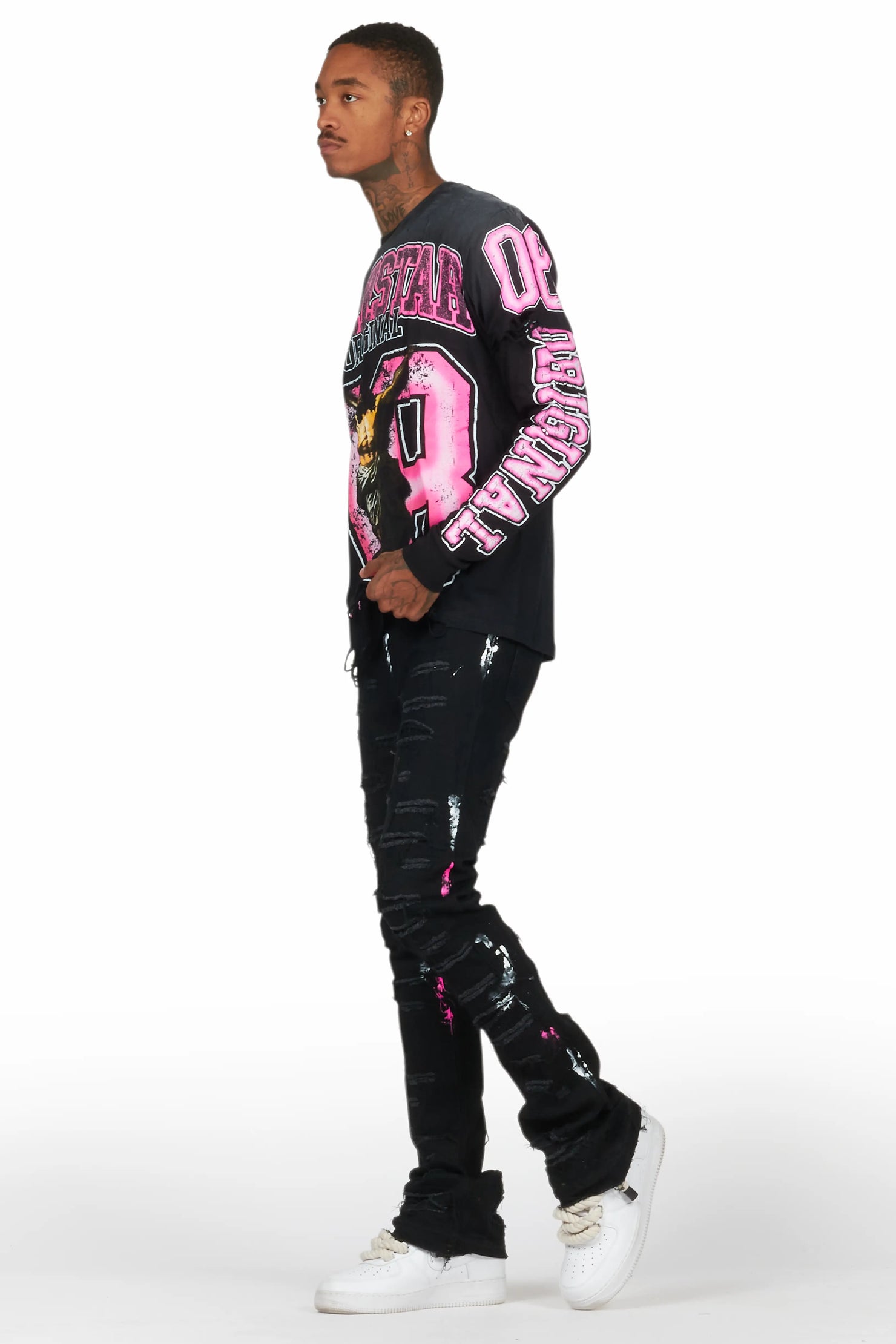 Fields Black Double Layer T-Shirt/Stacked Flare Jean Bundle