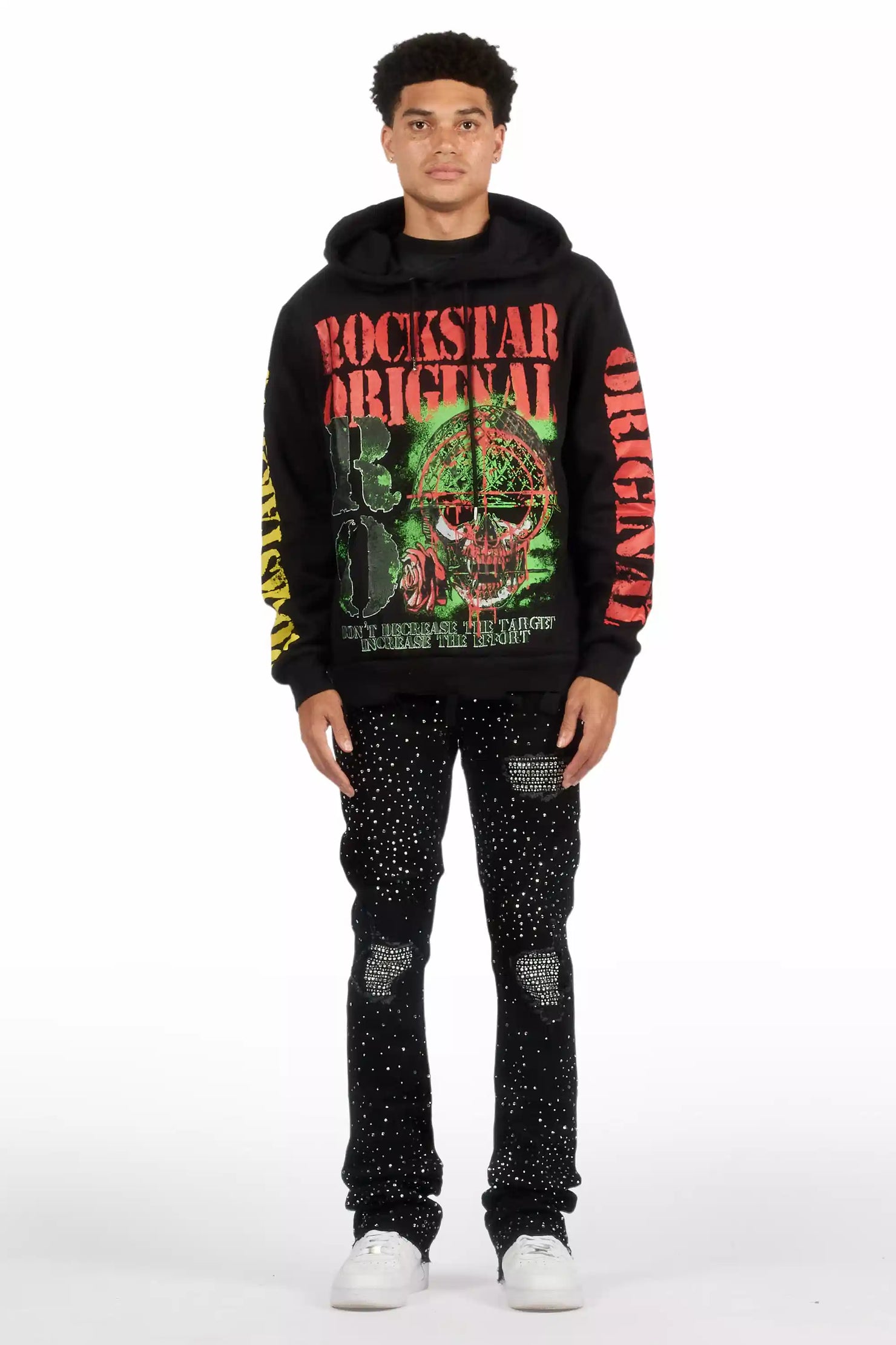 Prism Black/Clear Rhinestone Stacked Flare Jean