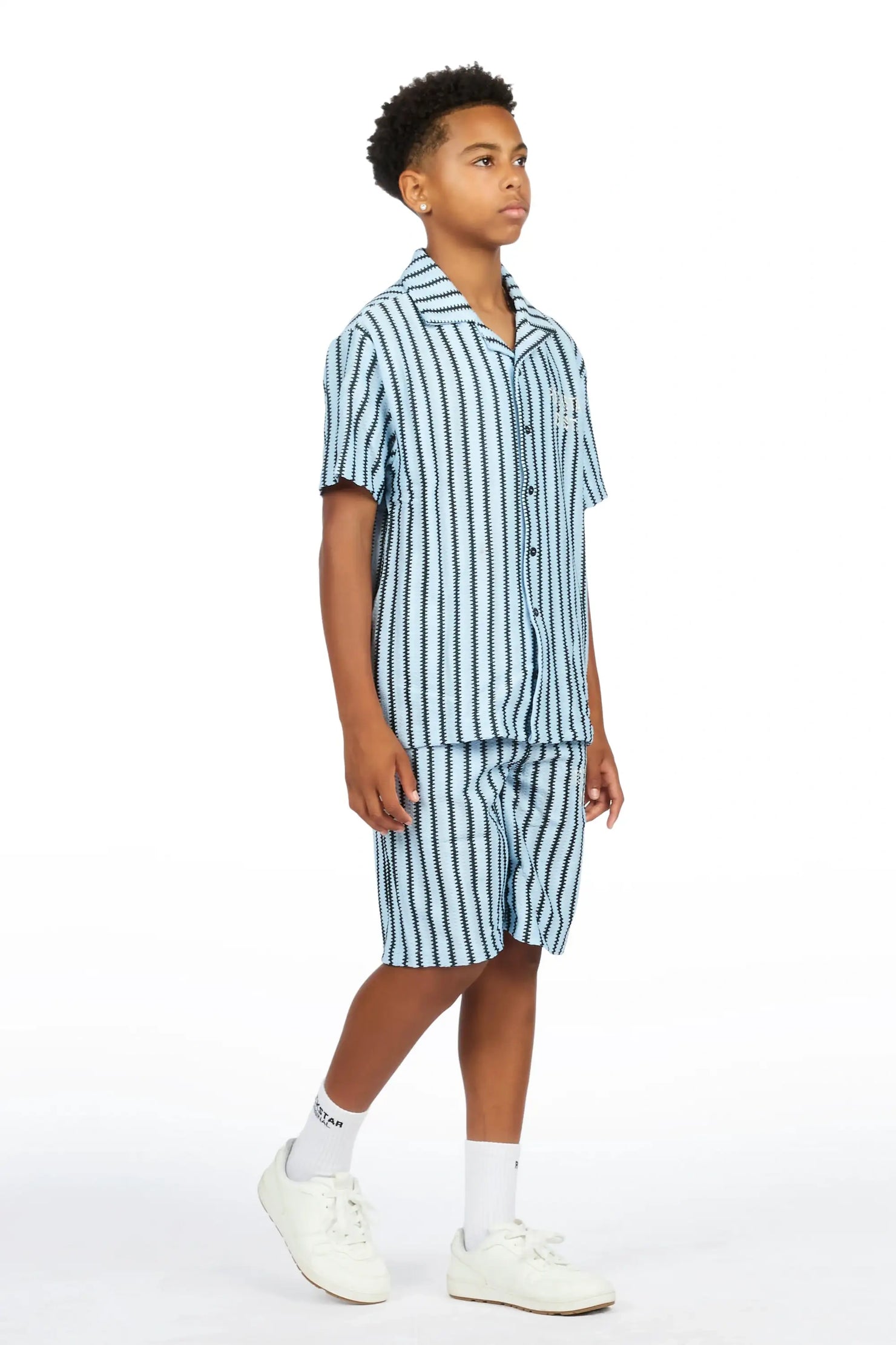 Boys Gerald Black/Light Blue Button Down Shirt/Short Set