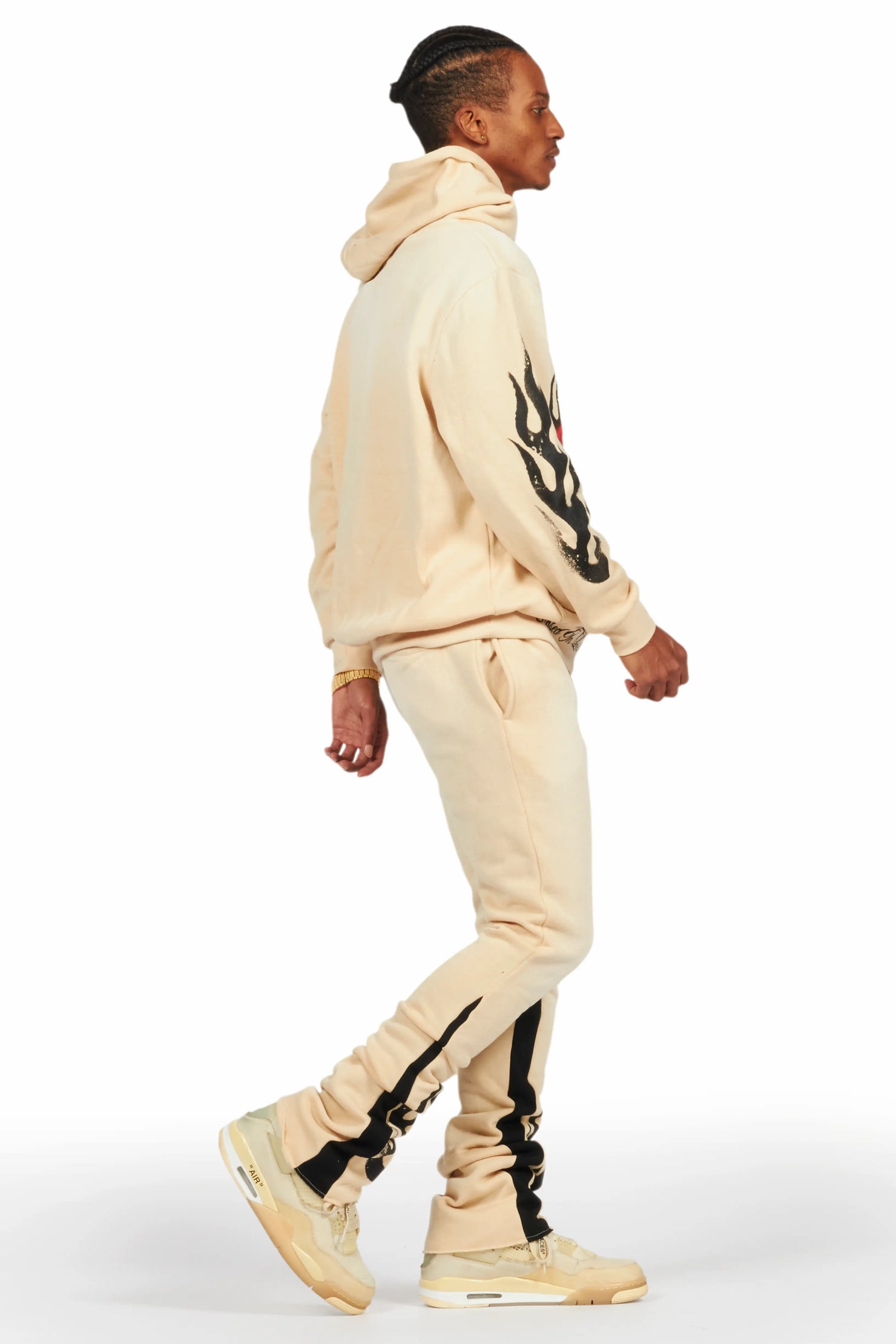 Boaz Beige Stacked Flare Hoodie Track Set