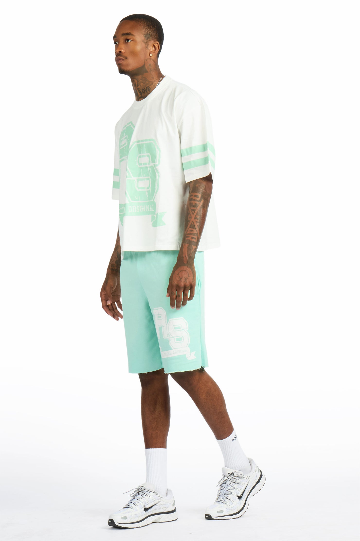 Alik White/Mint Crop Boxy Tee Short Set
