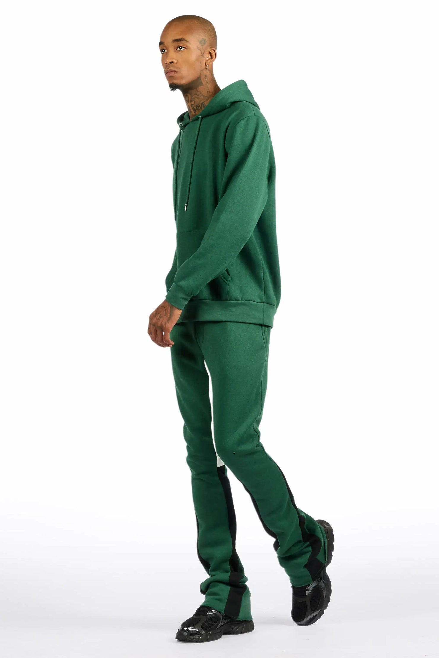 Basic Hunter Green Hoodie/Stacked Flare Track Set