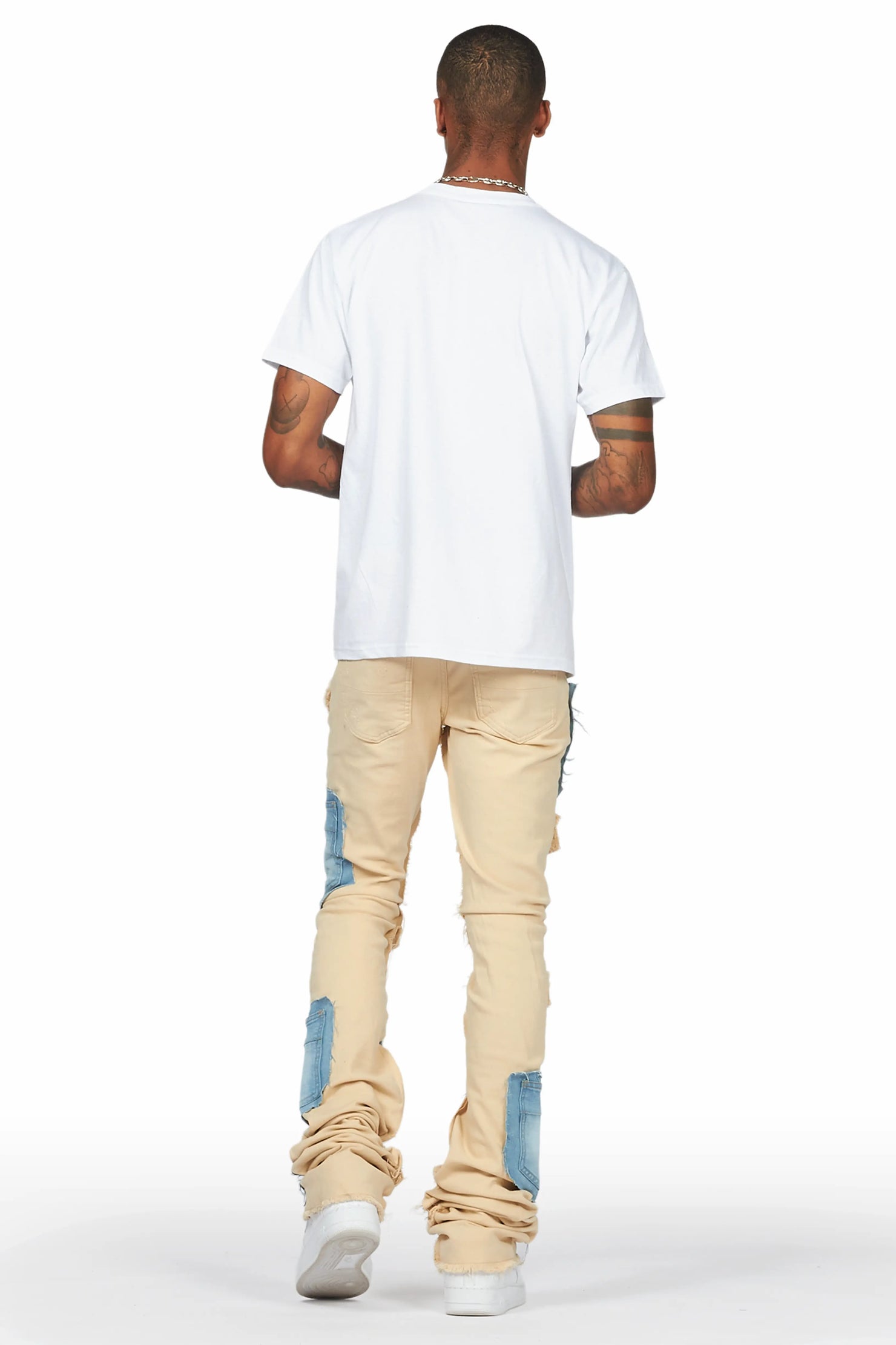 Heath Beige/Blue Patchwork Super Stacked Flare Jean