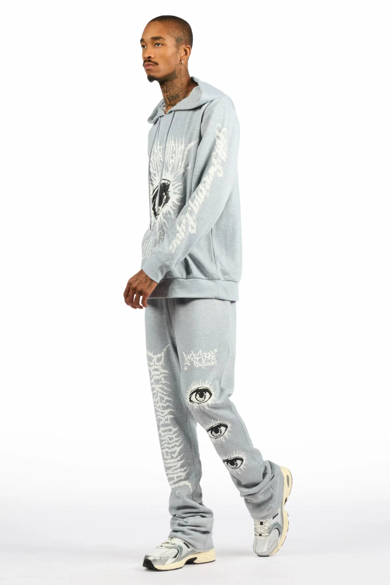 All Seeing Eyes Heather Grey Stacked Flare Track Pant Set