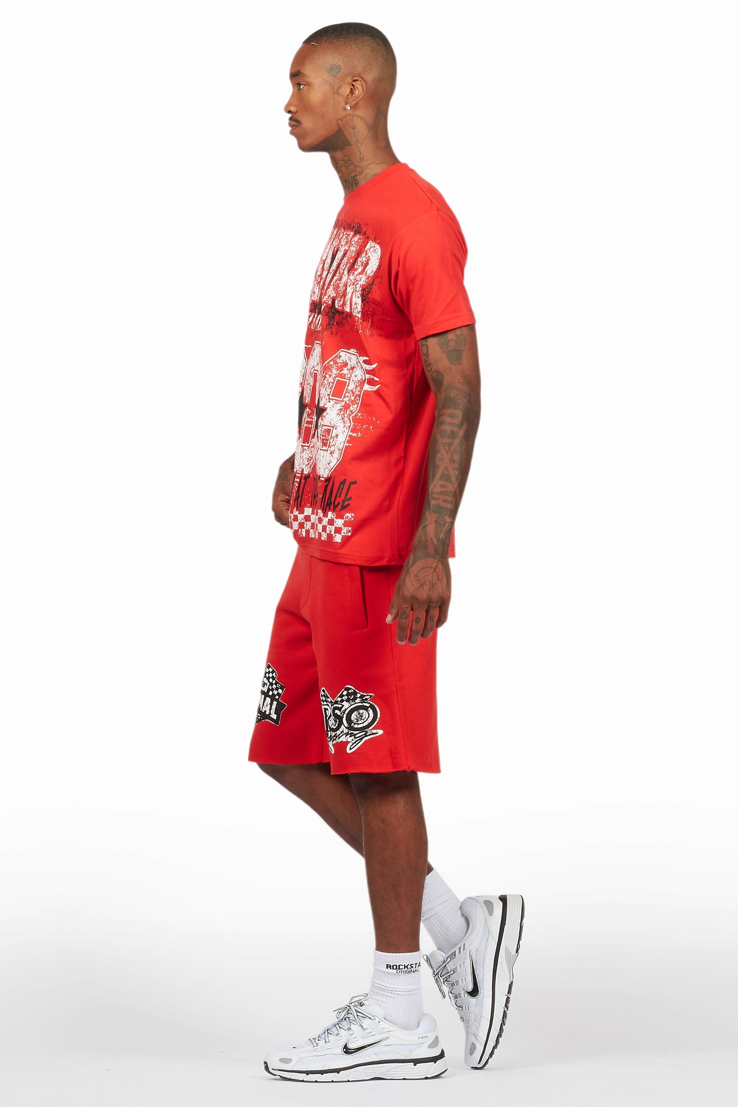 Racing Grung Red/Black T-Shirt/Raw Edge Short Set