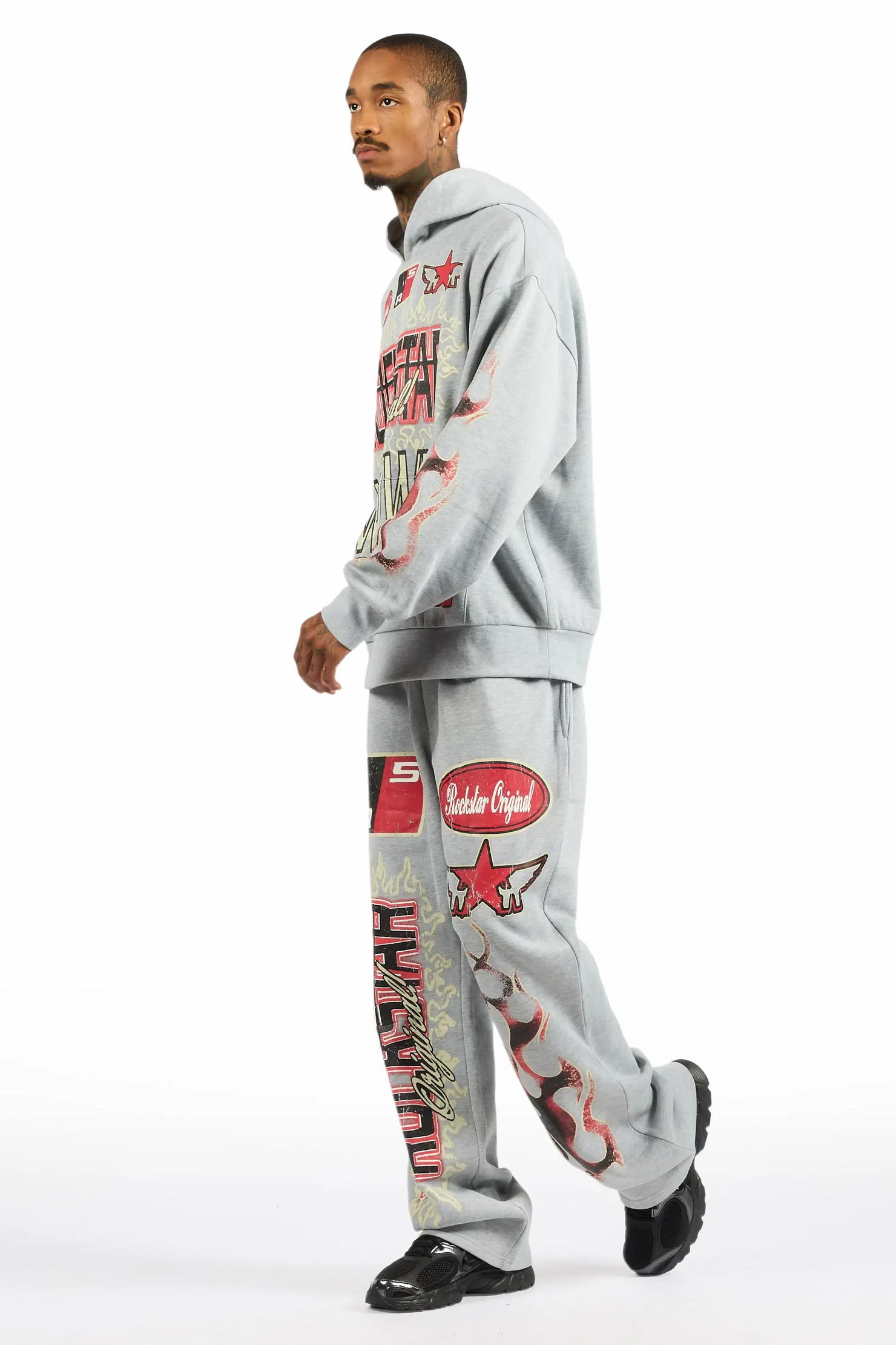 Deangelo Heather Grey Hoodie/Baggy Track Pant Set