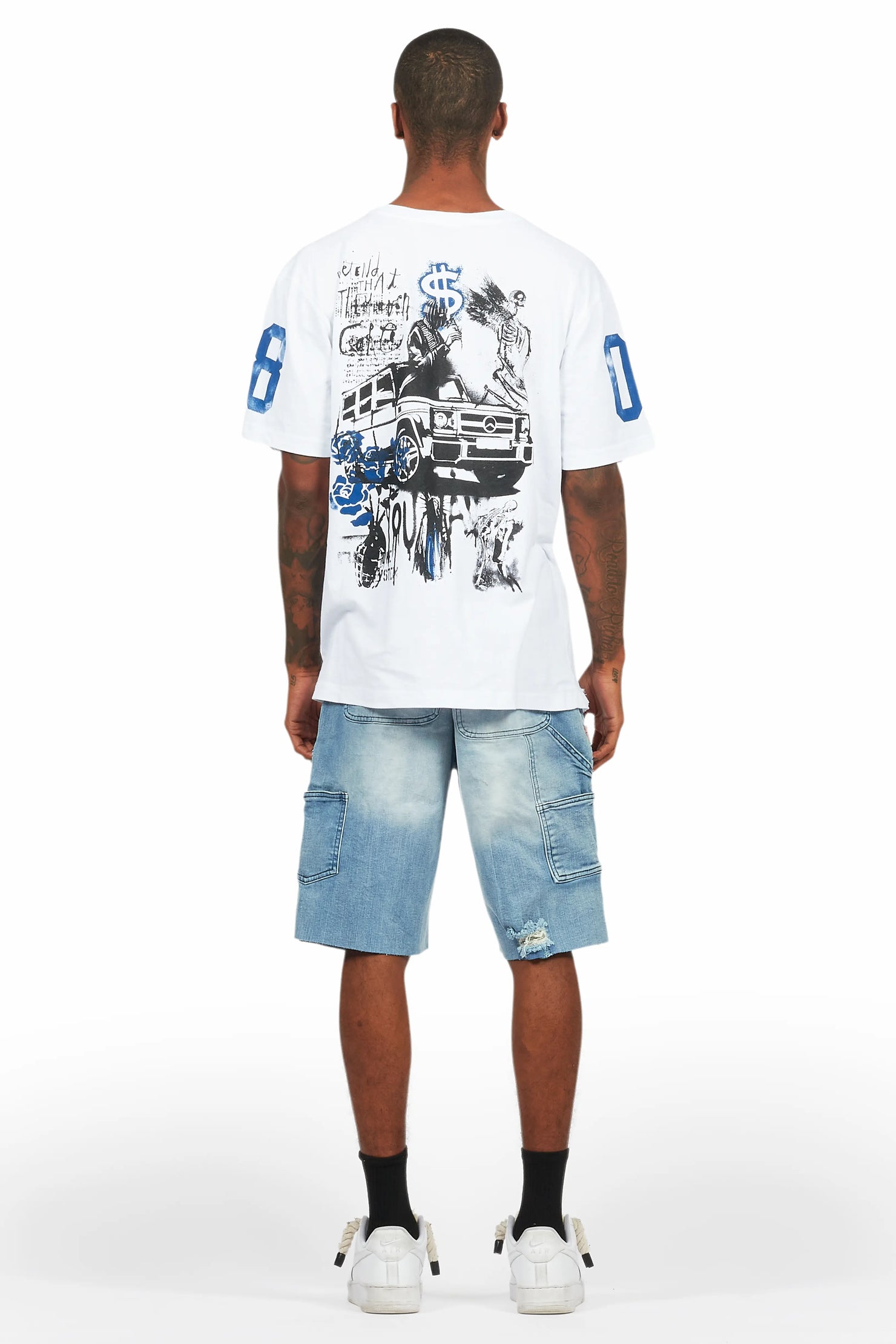 Grill White/Blue Tapestry T-Shirt/Denim Short Set