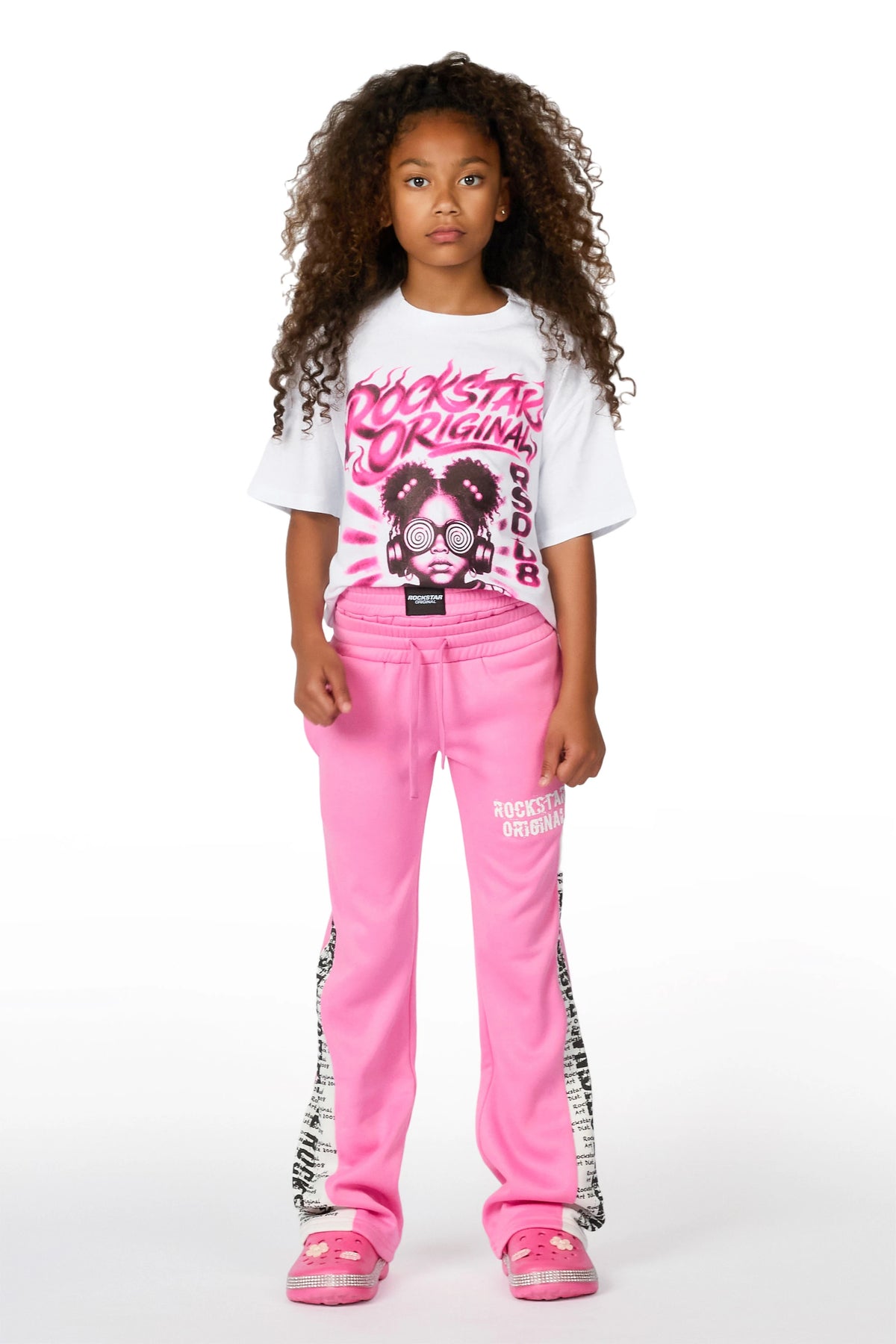 Girls Ajayla Pink Double Waisted Baggy Track Pant