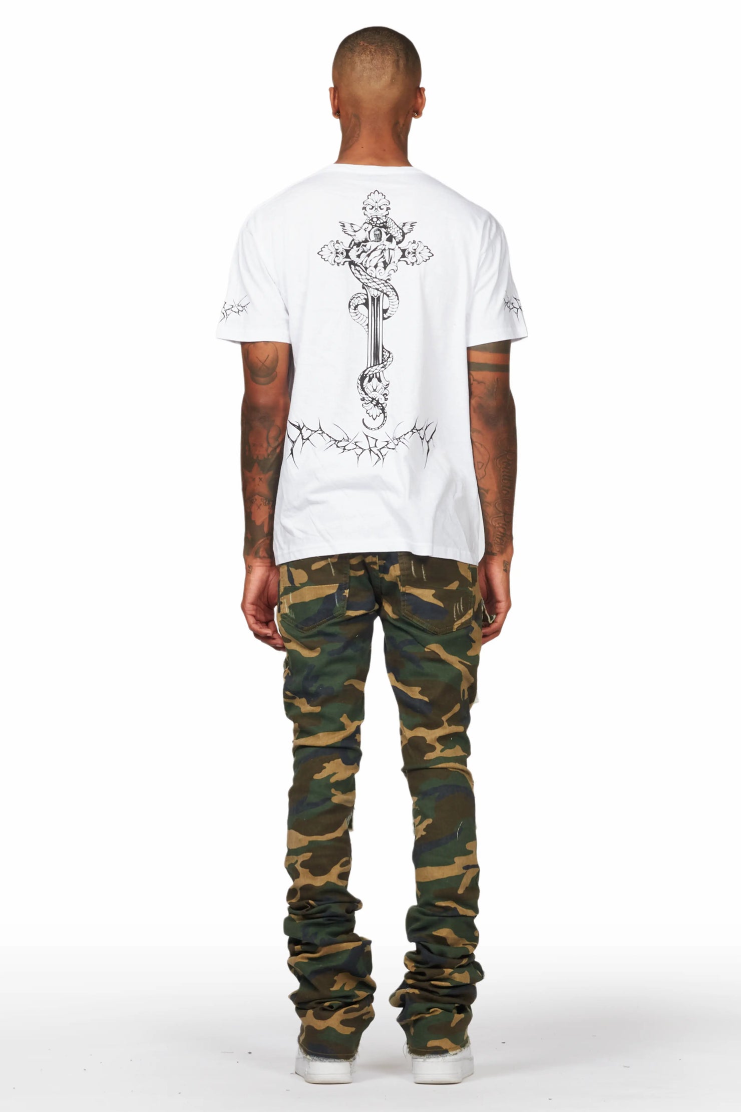 Piet Green Camo Cargo Super Stacked Flare Jean