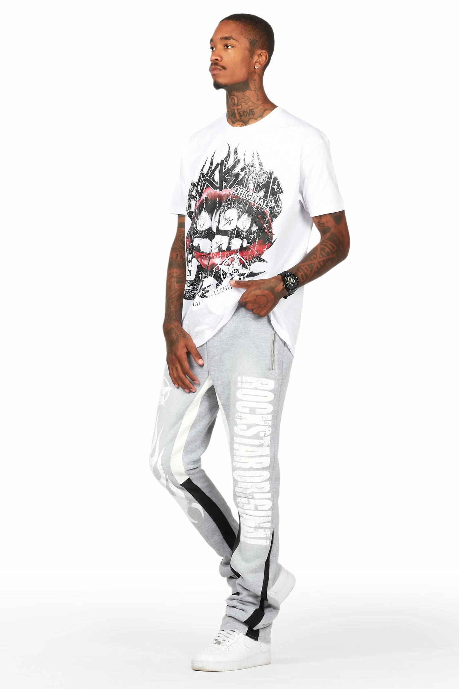 Vadim White/Grey T-Shirt/Stacked Flare Track Set