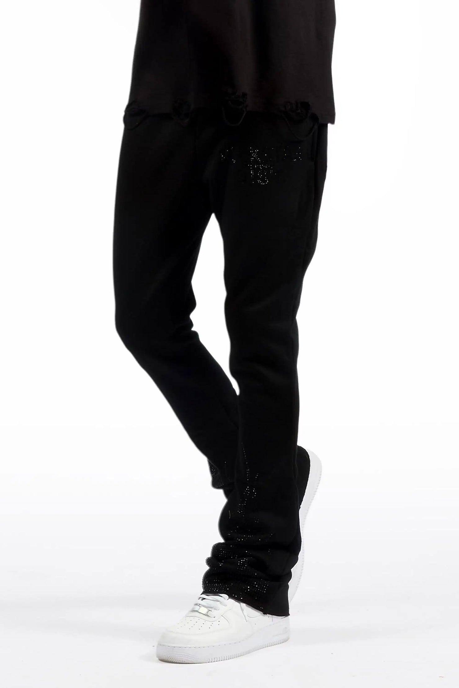 Pyrel Black/Black Rhinestone Stacked Flare Pant
