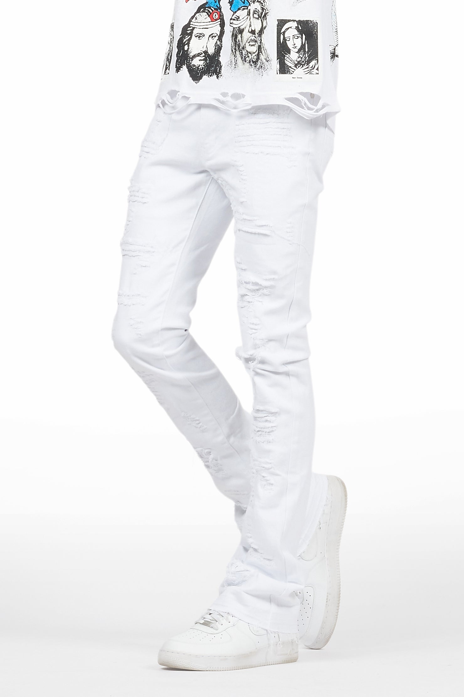 Holibert White Stacked Flare Jean