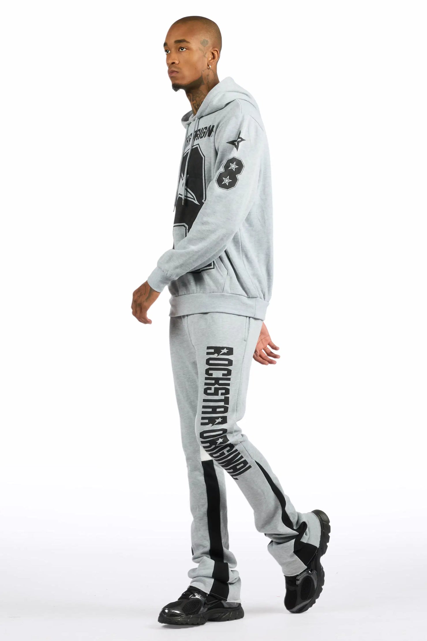 Skender Heather Grey/Black Hoodie/Stacked Flare Track Set