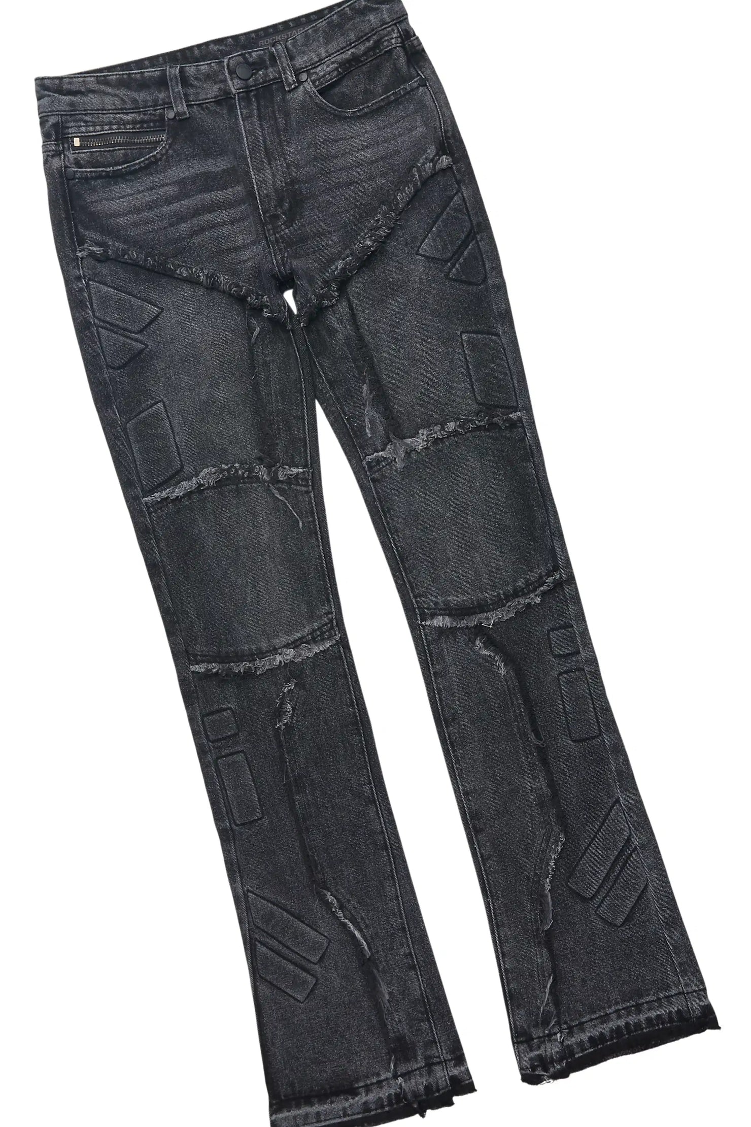 Throttle Grey Denim Jacket/Stacked Flare Jean Set