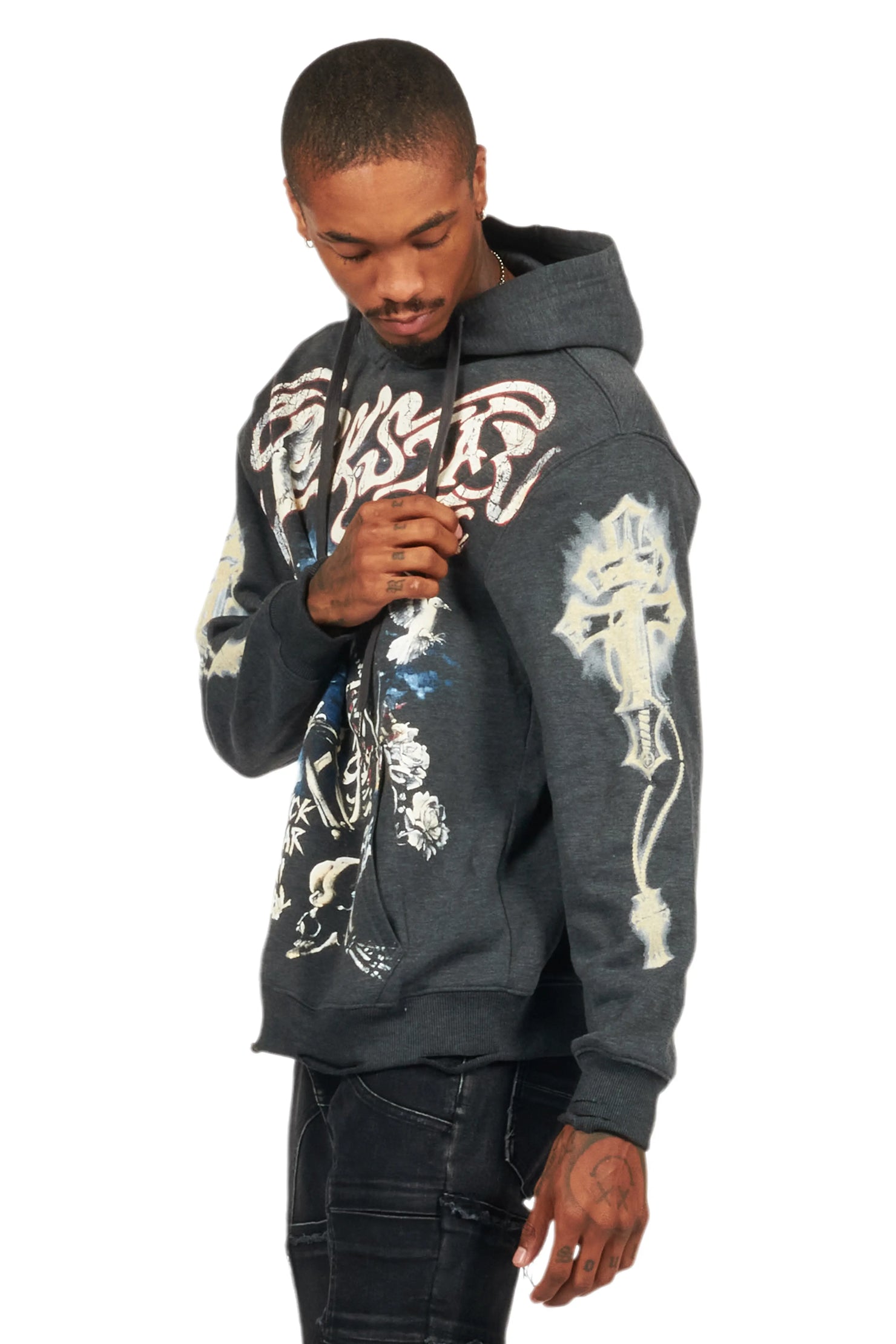 Danby Charcoal Graphic Distressed Hoodie
