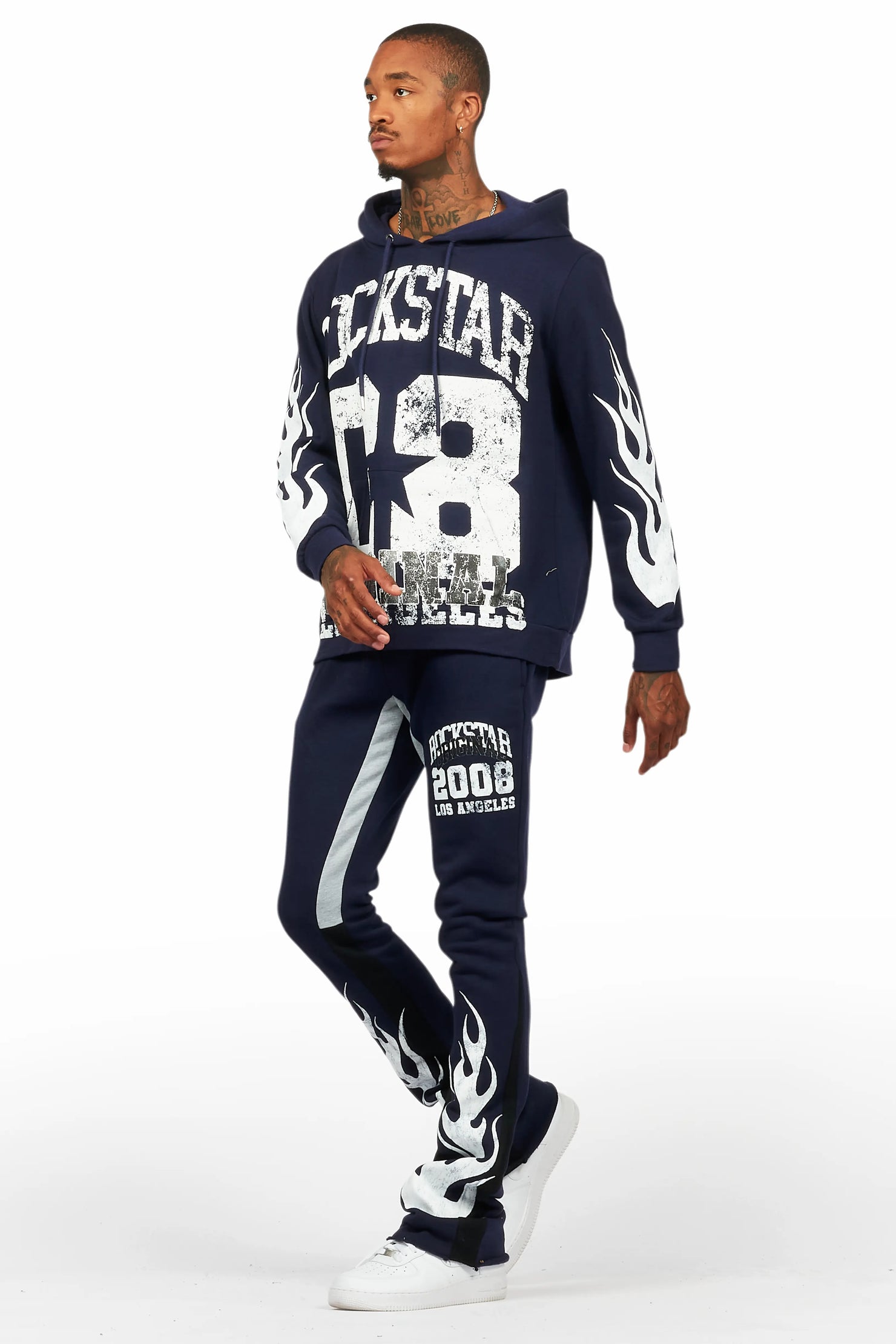 Damir Navy Hoodie/Stacked Flare Track Pant Set