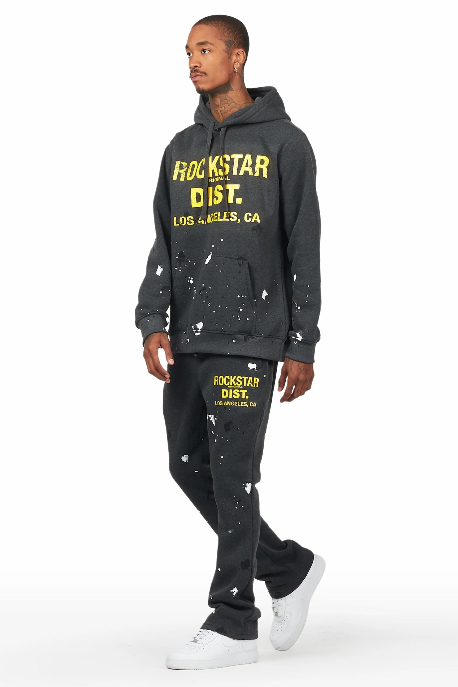 Scottie Charcoal/Yellow Paint Splatter Hoodie/Stacked Flare Track Set