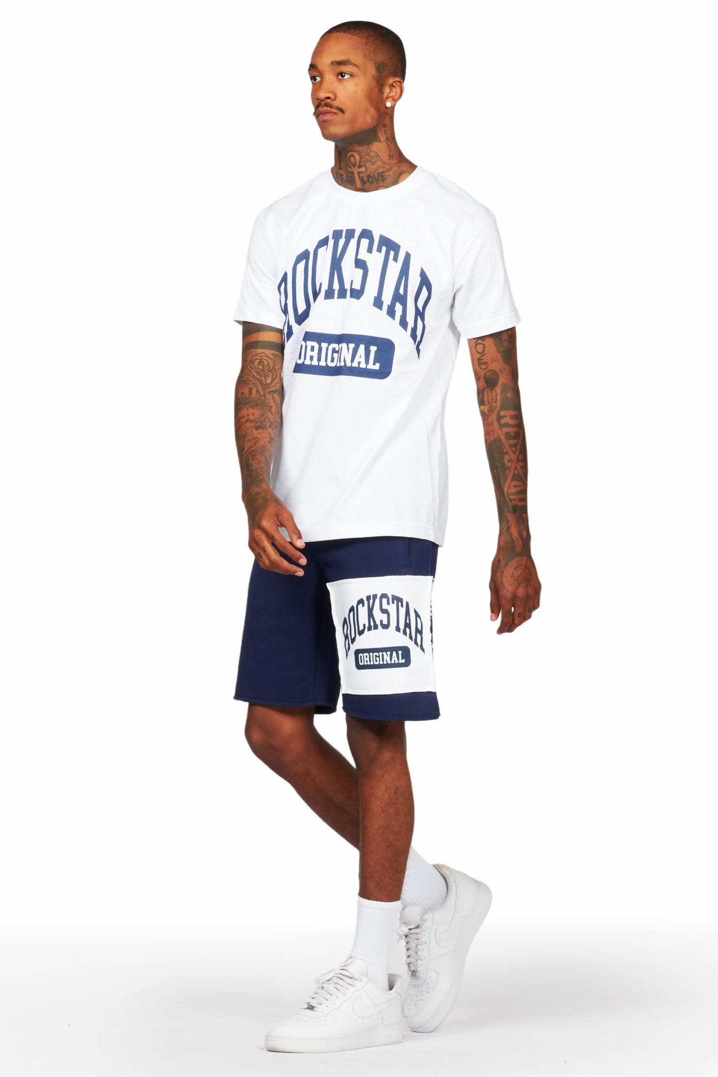 Jain White/Navy T-Shirt/Short Set