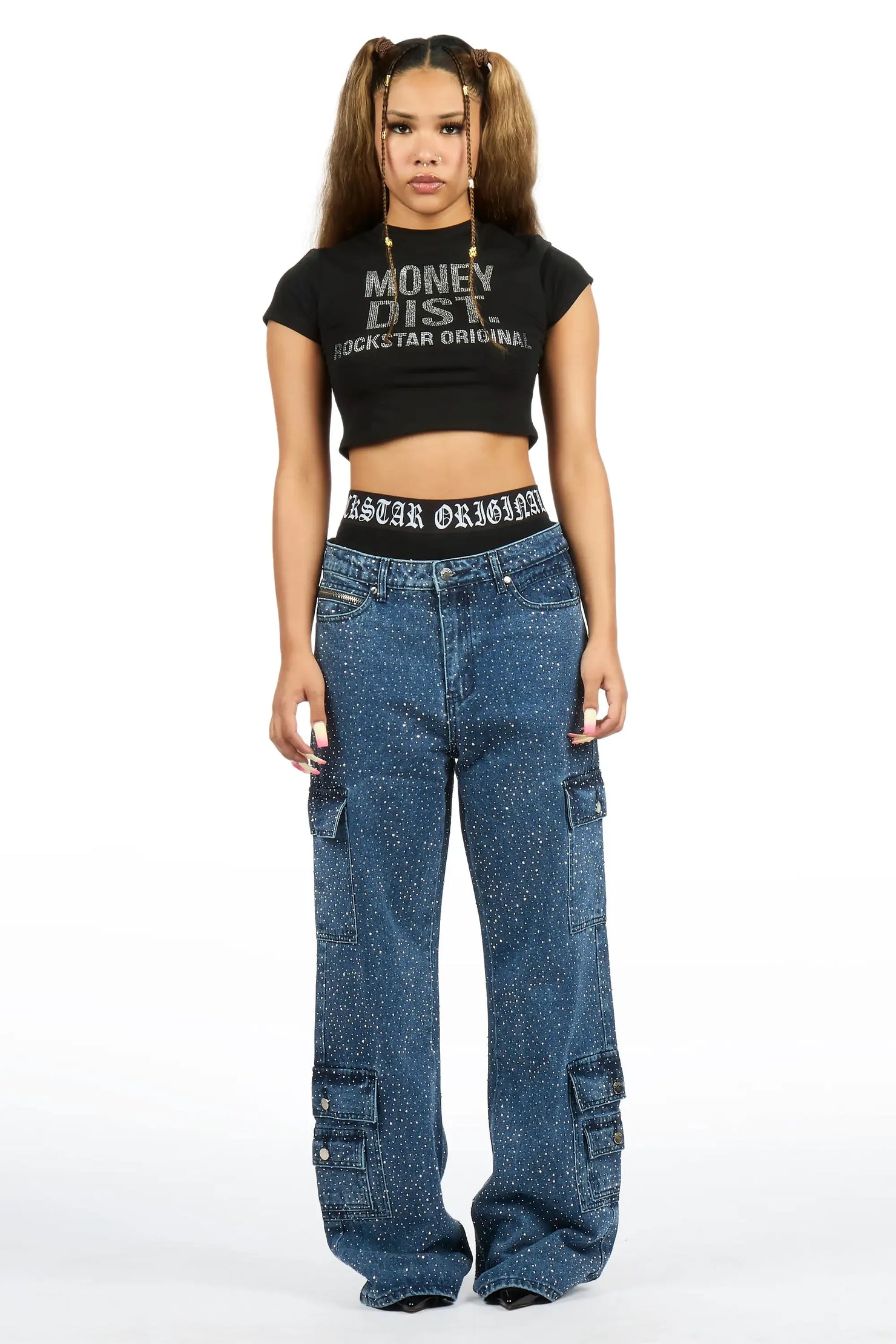 Dominika Blue Rhinestone Baggy Fit Jean