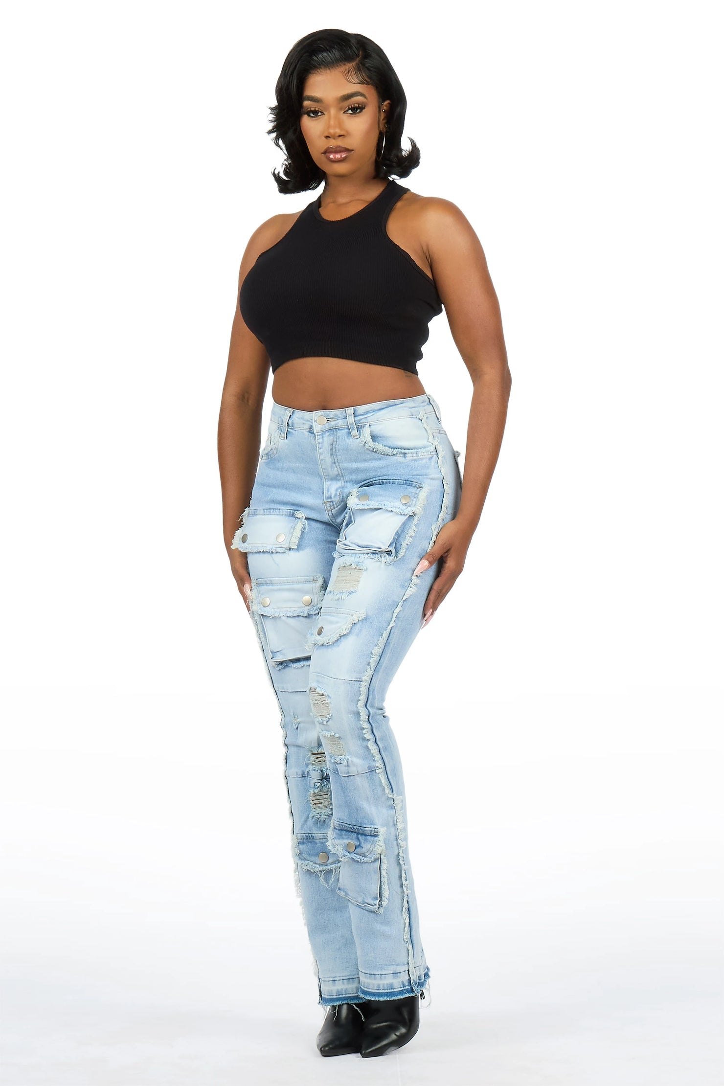 Nyxia Light Wash Cargo Super Stacked Jean