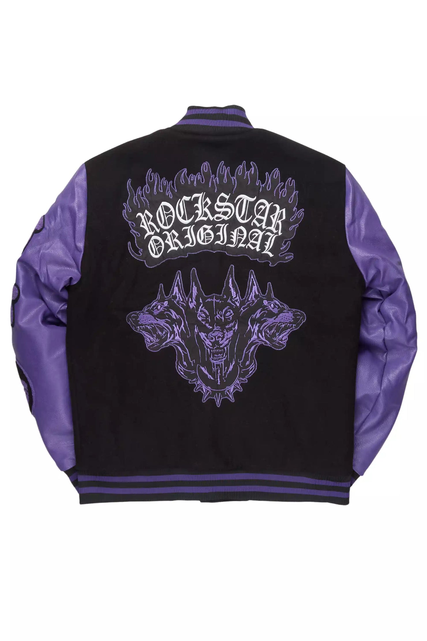 Leslee Black/Purple Oversized Varsity Jacket