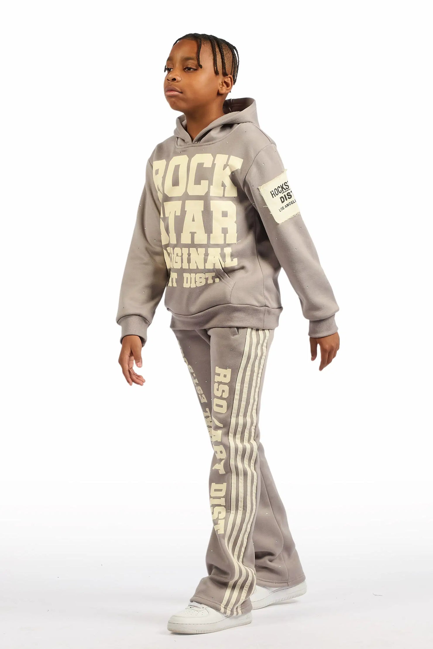 Boys Yulian Grey Hoodie Stacked Track Pant Set
