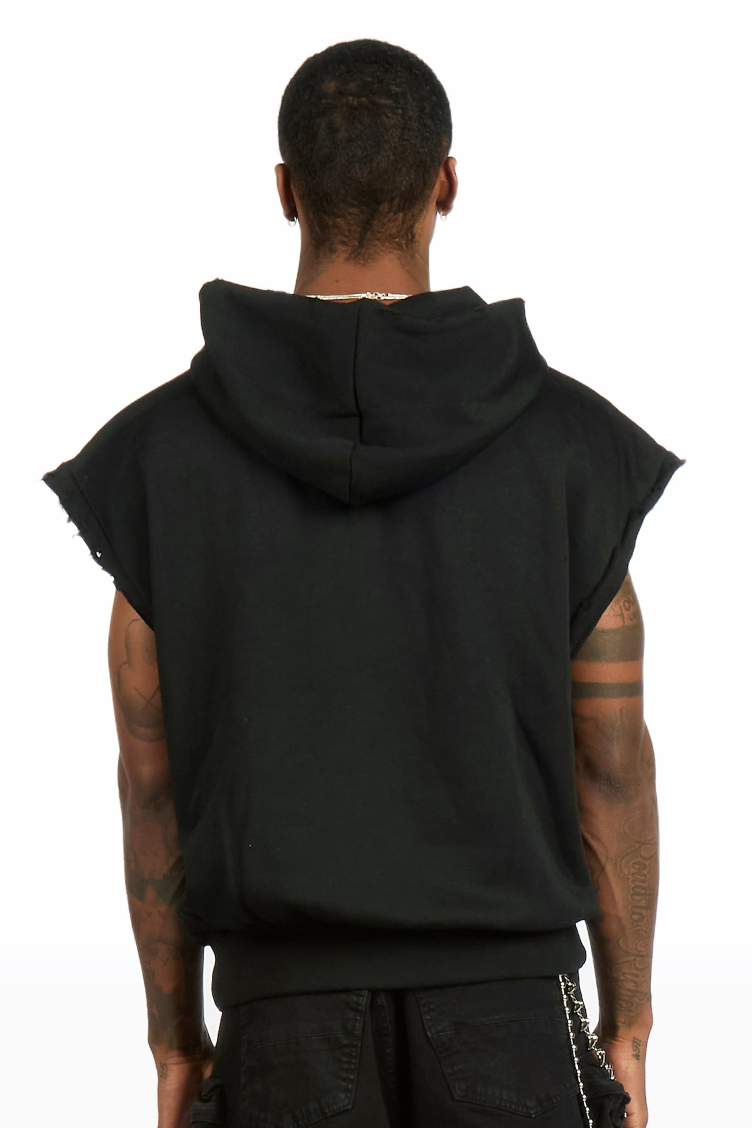 Twinkle Black Painted Cut Sleeve Hoodie