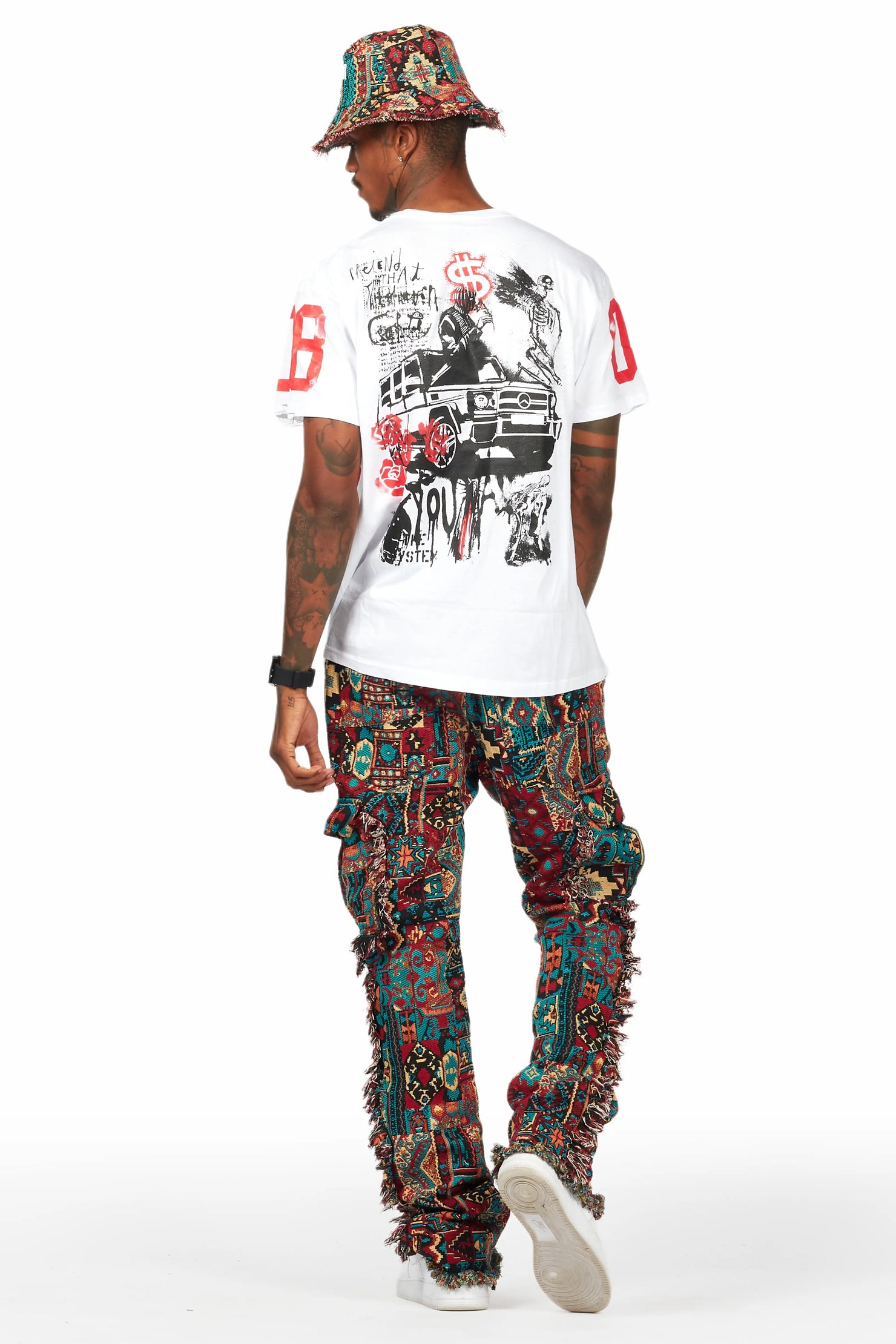 Ayami Red Slim Tapestry Flare Jean