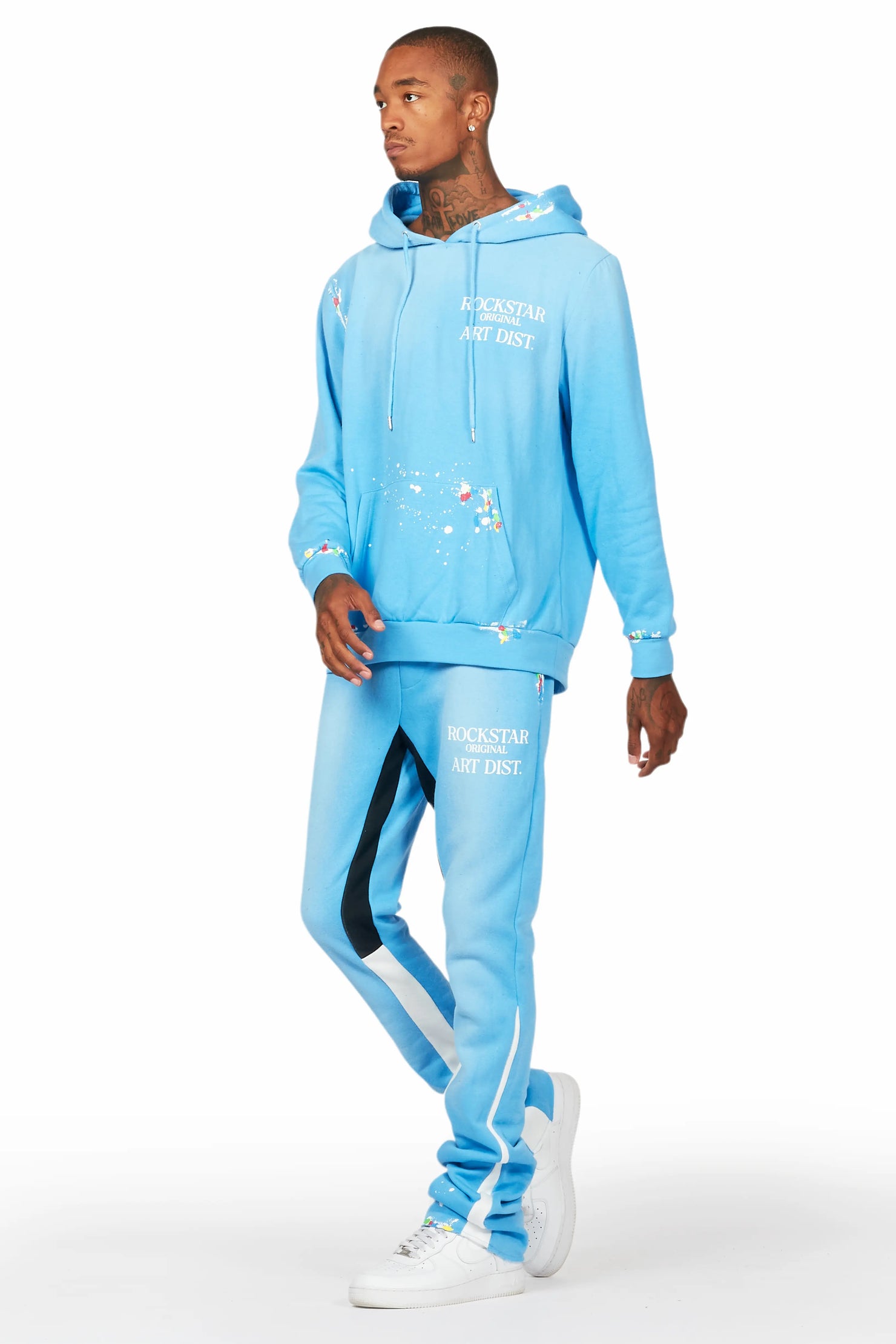 Rockstar Art Dist. Blue/White Hoodie/Stacked Flare Pant Set