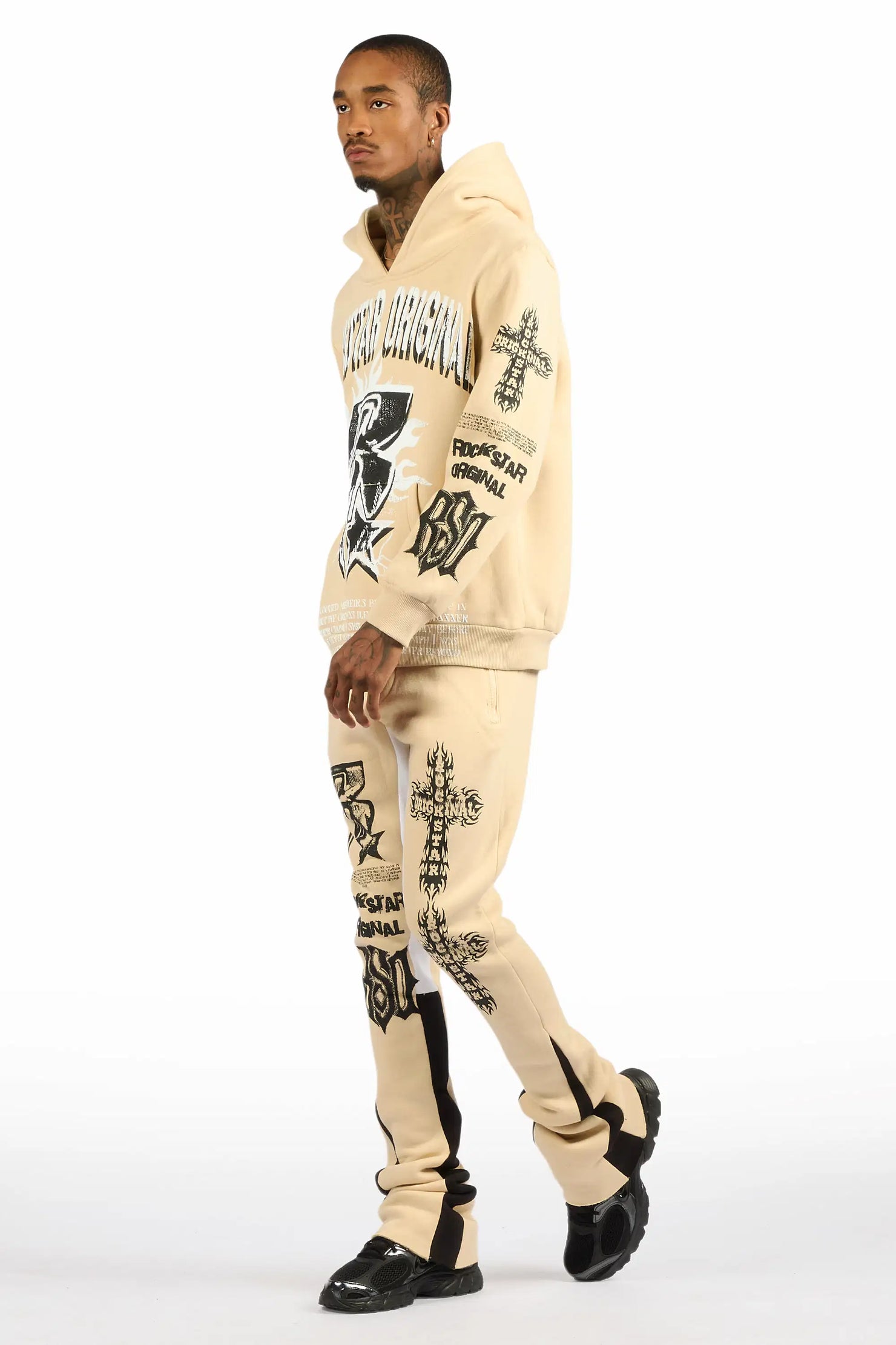 Raxil Beige/Black Hoodie/Stacked Track Set