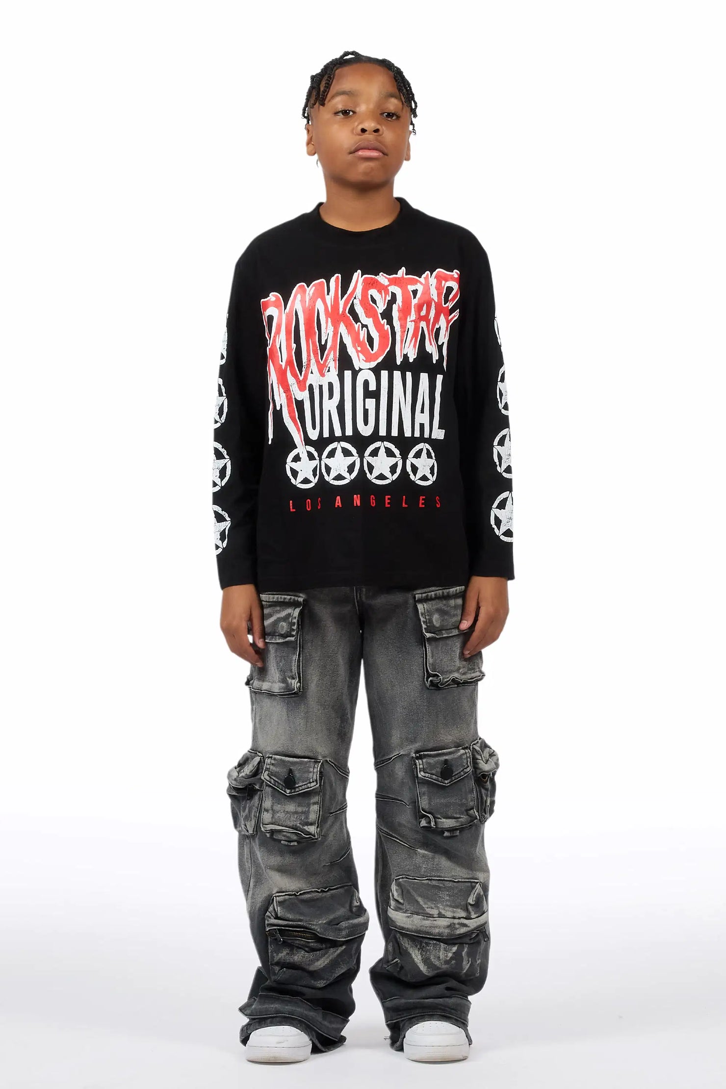Boys Mahesh Grey Baggy Cargo Jean