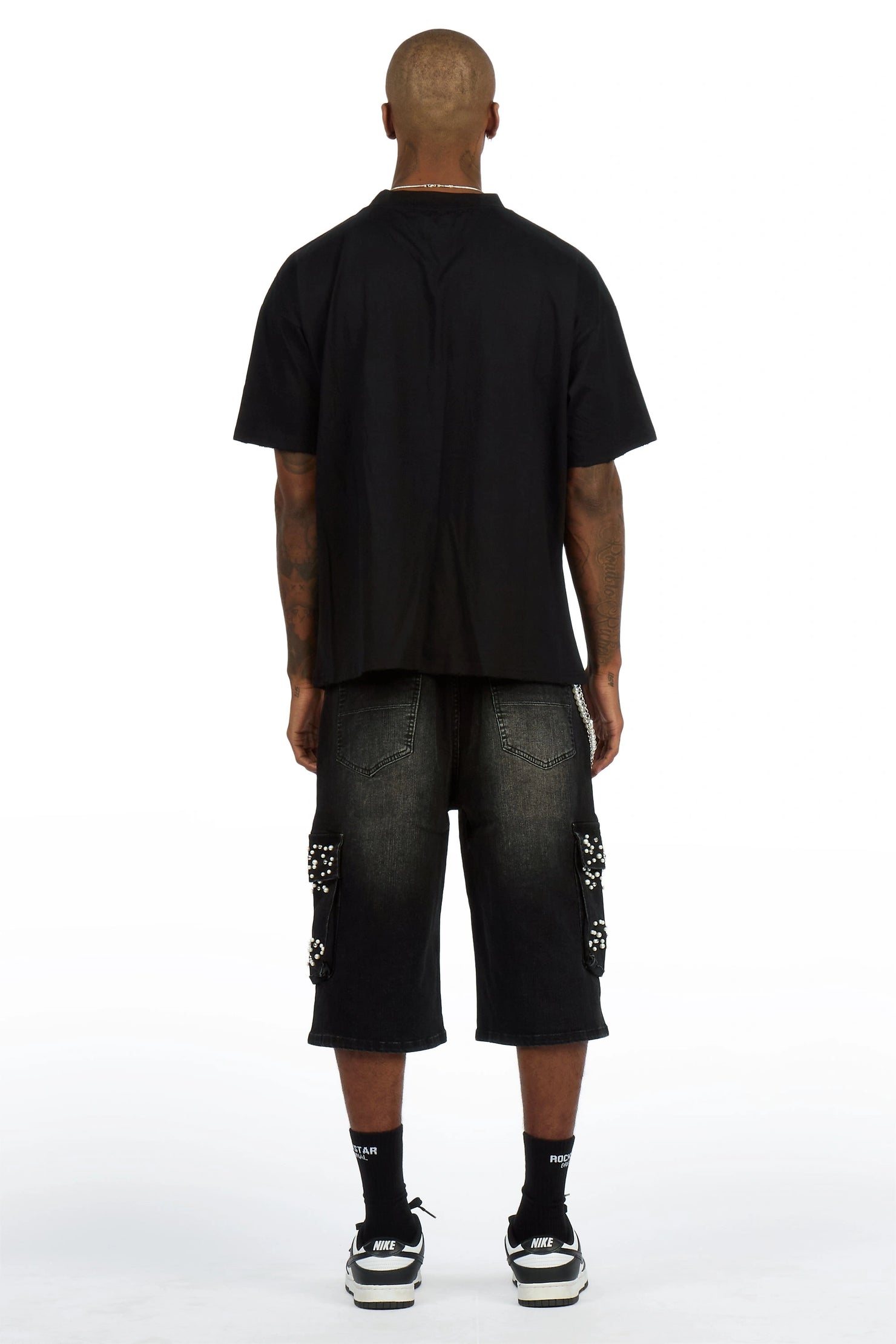 Teo Black Rhinestone T-Shirt Denim Jort Set
