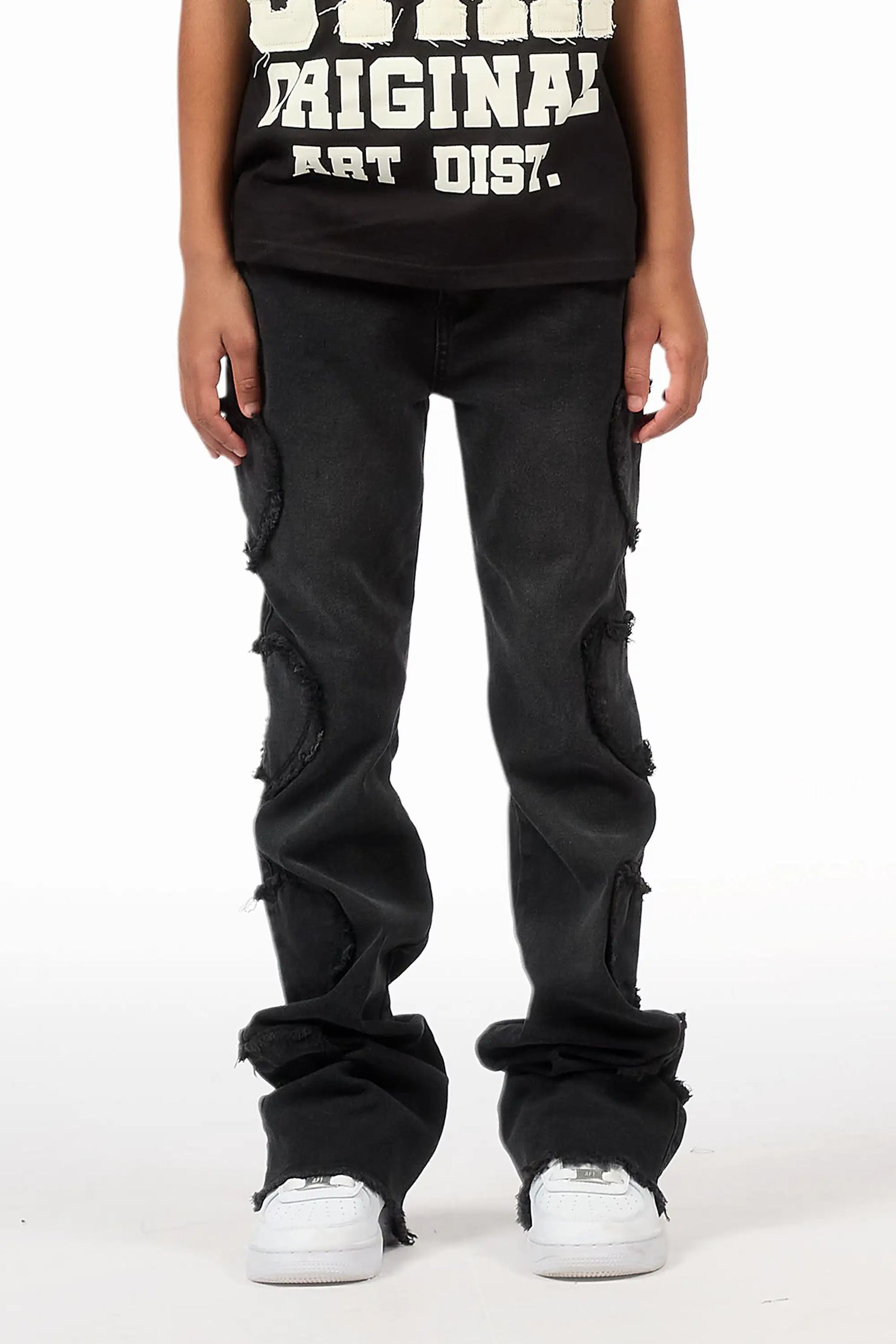 Girls Sinayah Heart Black Stacked Flare Jean