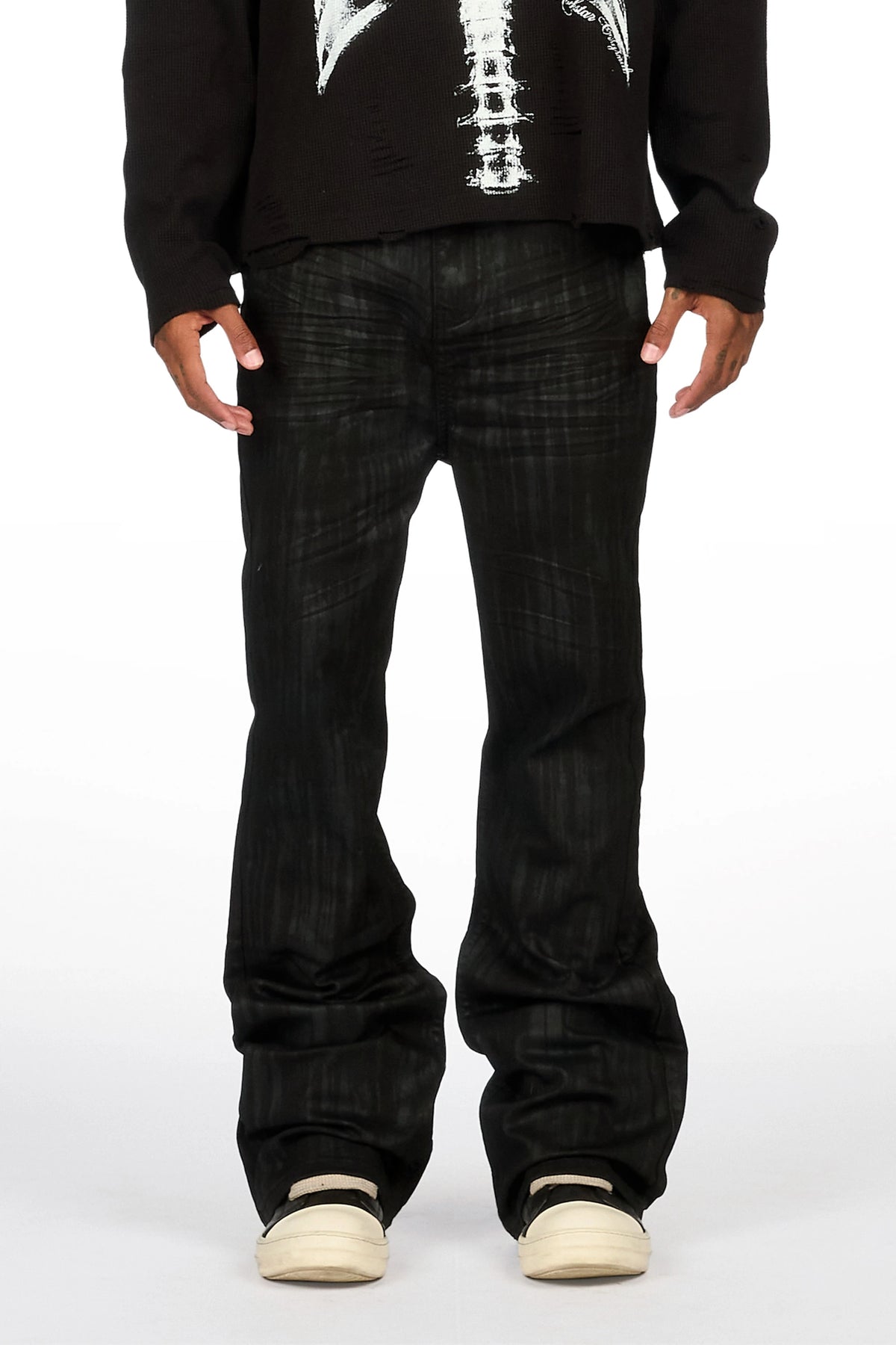 Atreus Black Drop Crotch Flare Jean