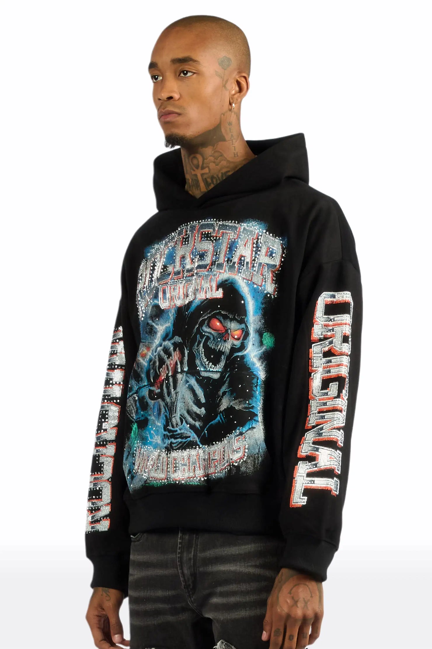 Kross Black Rhinestone Oversized Hoodie